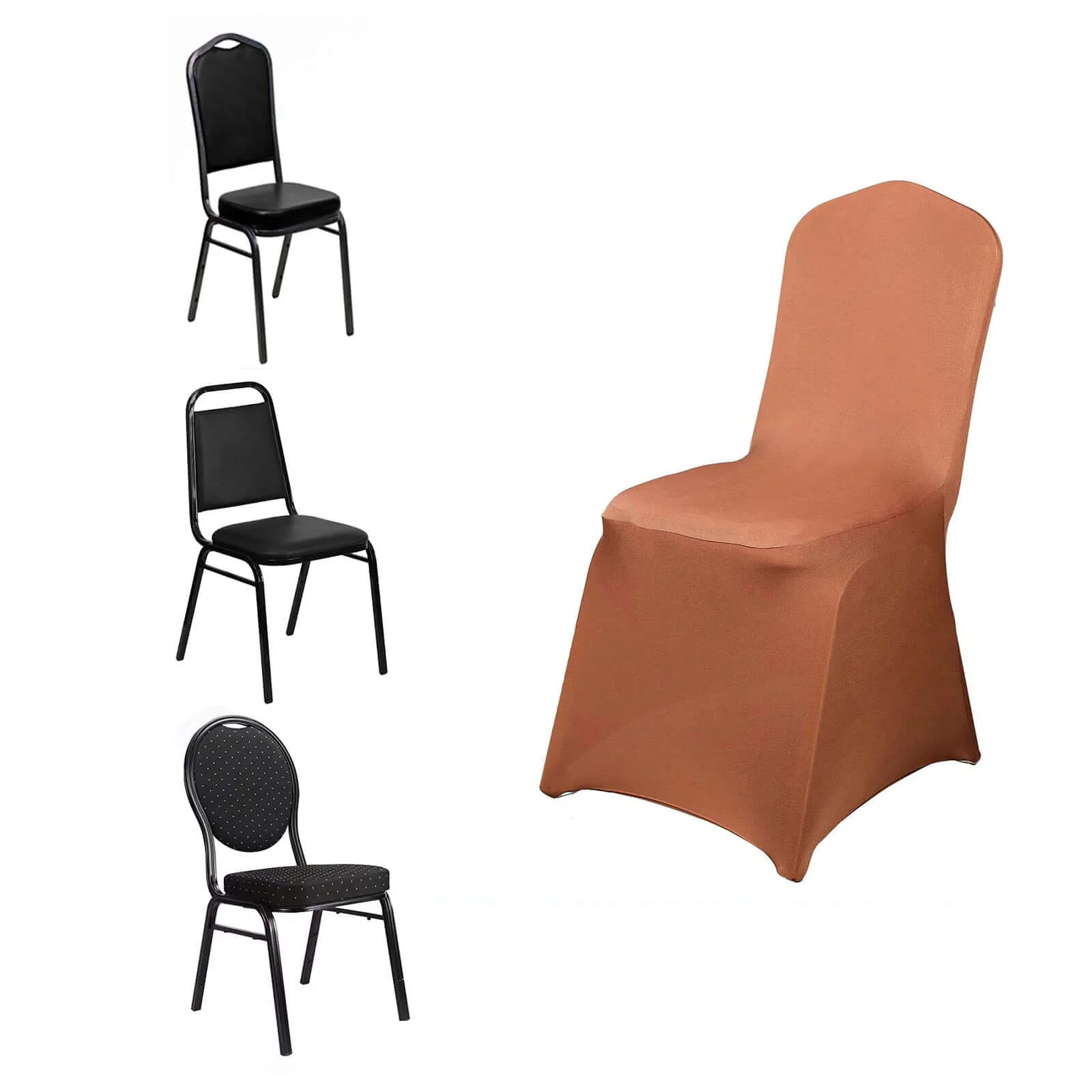 Spandex Stretch Fitted Banquet Chair Cover 160GSM Terracotta (Rust) - Durable Slip-On Slipcover - Image 6