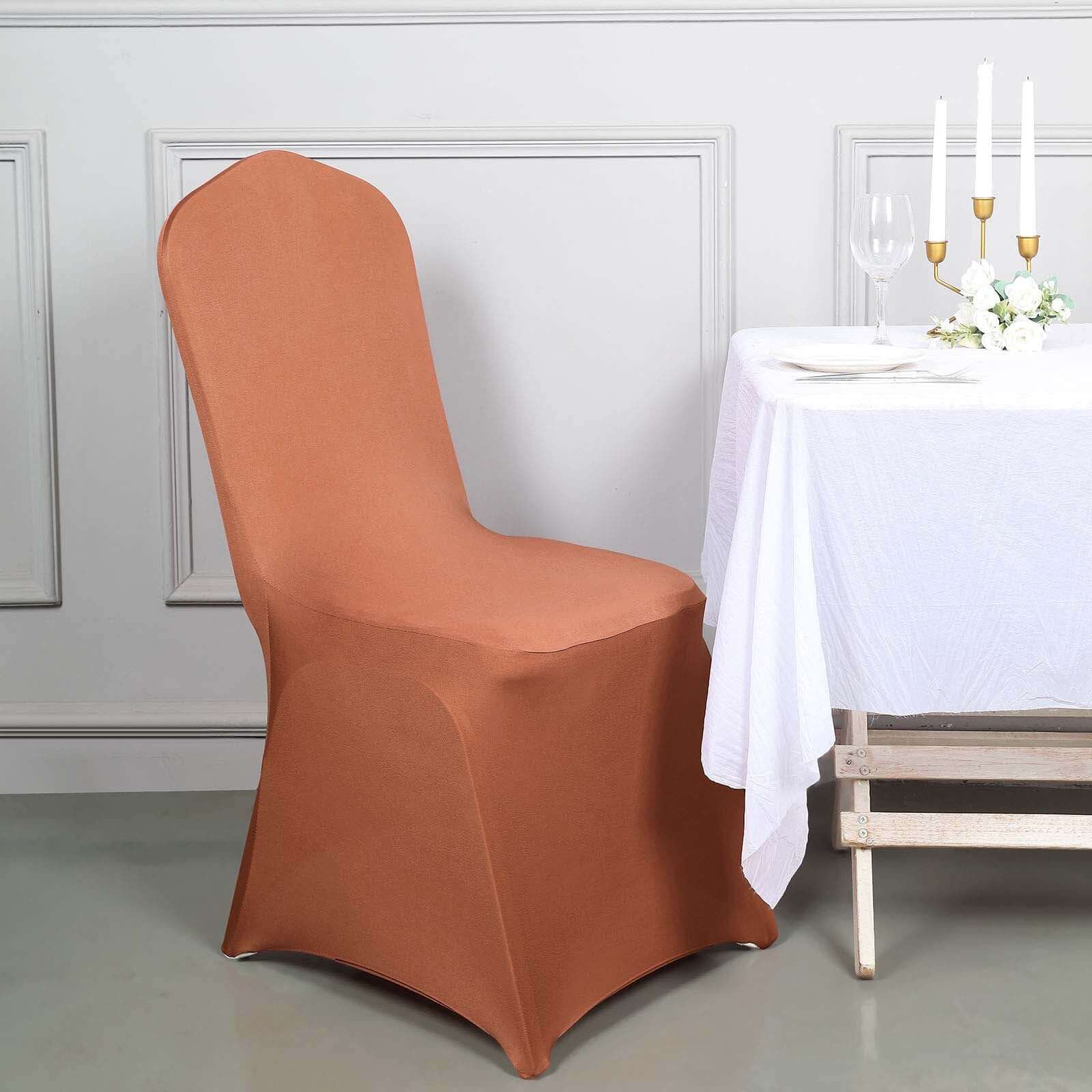 Spandex Stretch Fitted Banquet Chair Cover 160GSM Terracotta (Rust) - Durable Slip-On Slipcover - Image 9