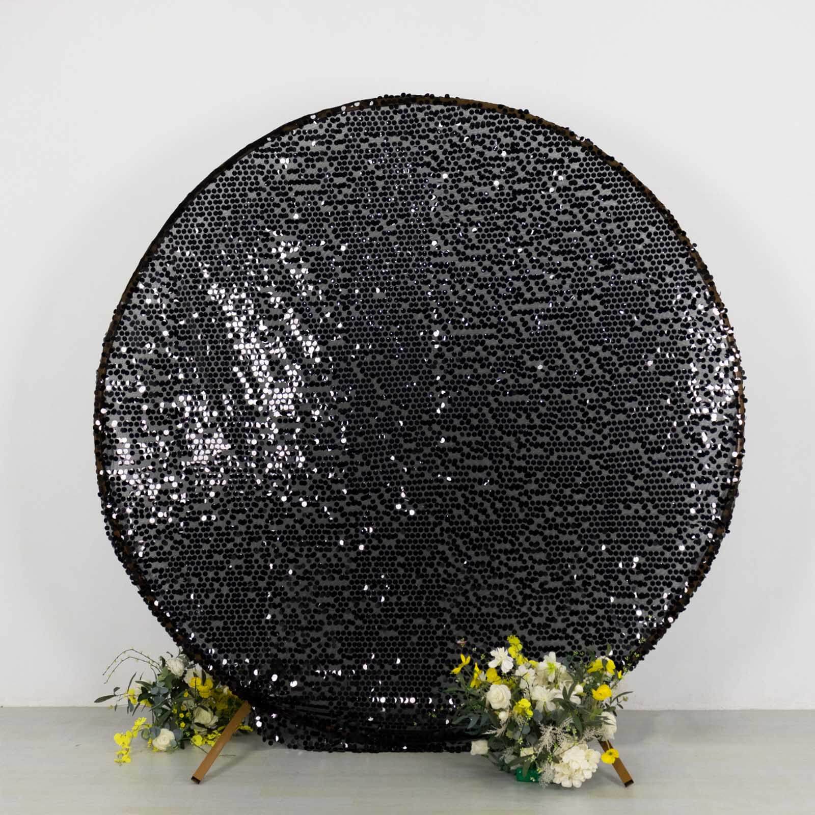 Sparkly Black Big Payette Sequin Backdrop Stand Cover for Round Wedding Arch - 7.5ft