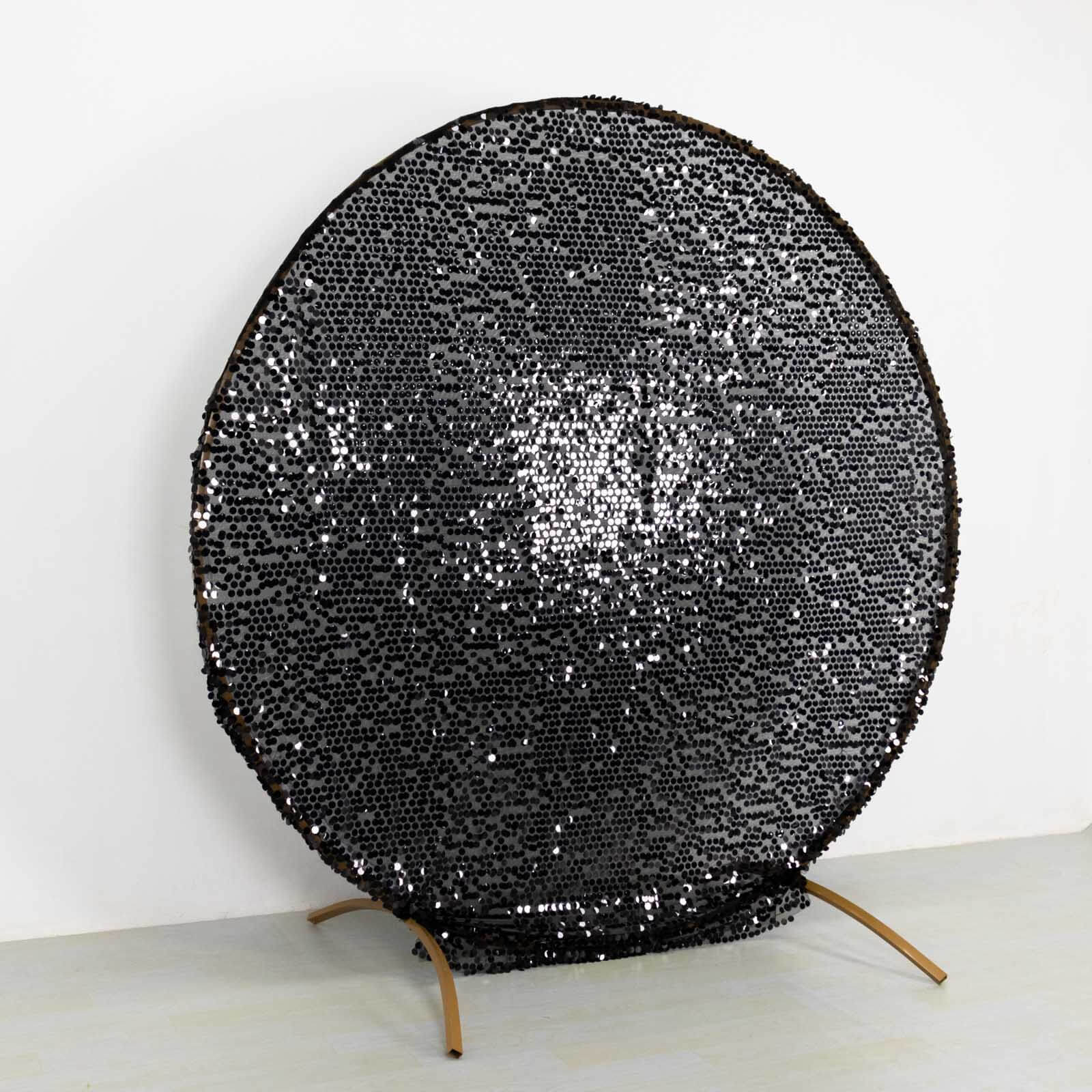 Sparkly Black Big Payette Sequin Backdrop Stand Cover for Round Wedding Arch - 7.5ft - Image 2