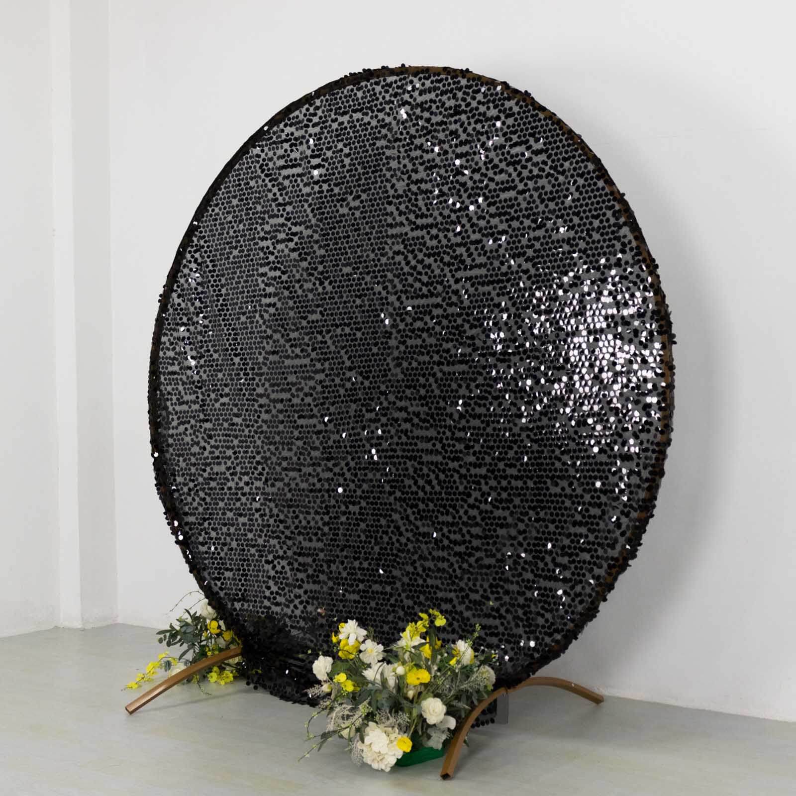 Sparkly Black Big Payette Sequin Backdrop Stand Cover for Round Wedding Arch - 7.5ft - Image 6