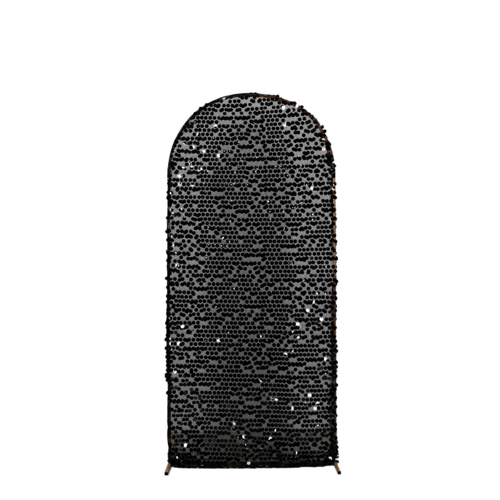 Sparkly Black Big Payette Sequin Fitted Chiara Backdrop Stand Cover for Round Top Wedding Arch - 6ft - Image 7