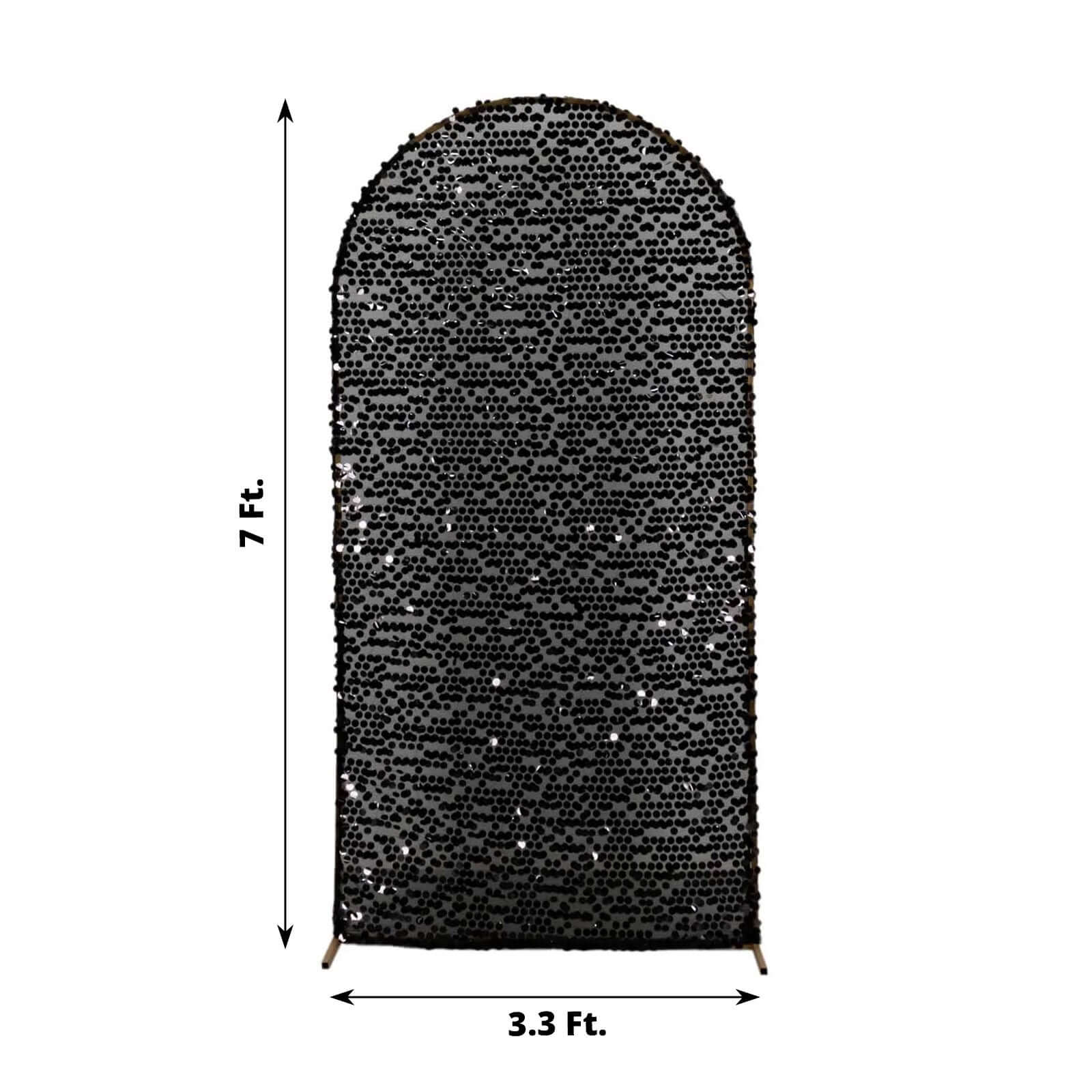 Sparkly Black Big Payette Sequin Fitted Chiara Backdrop Stand Cover for Round Top Wedding Arch - 7ft - Image 3