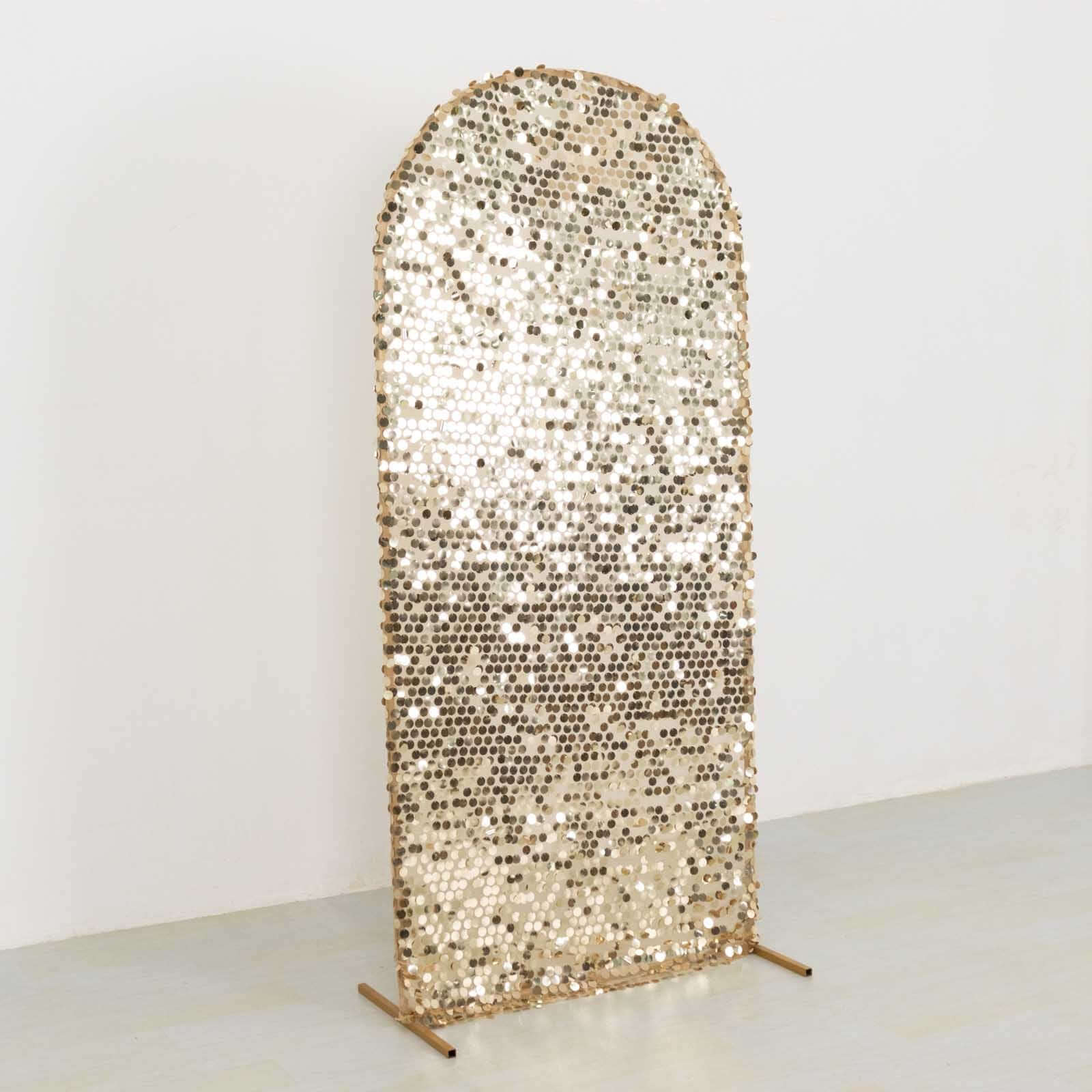Sparkly Champagne Big Payette Sequin Fitted Chiara Backdrop Stand Cover for Round Top Wedding Arch - 6ft - Image 7