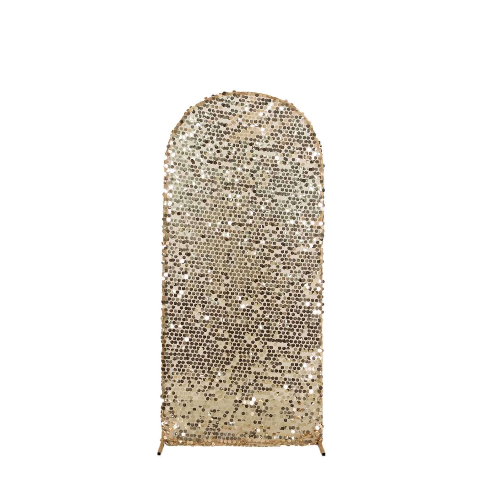 Sparkly Champagne Big Payette Sequin Fitted Chiara Backdrop Stand Cover for Round Top Wedding Arch - 6ft - Image 8