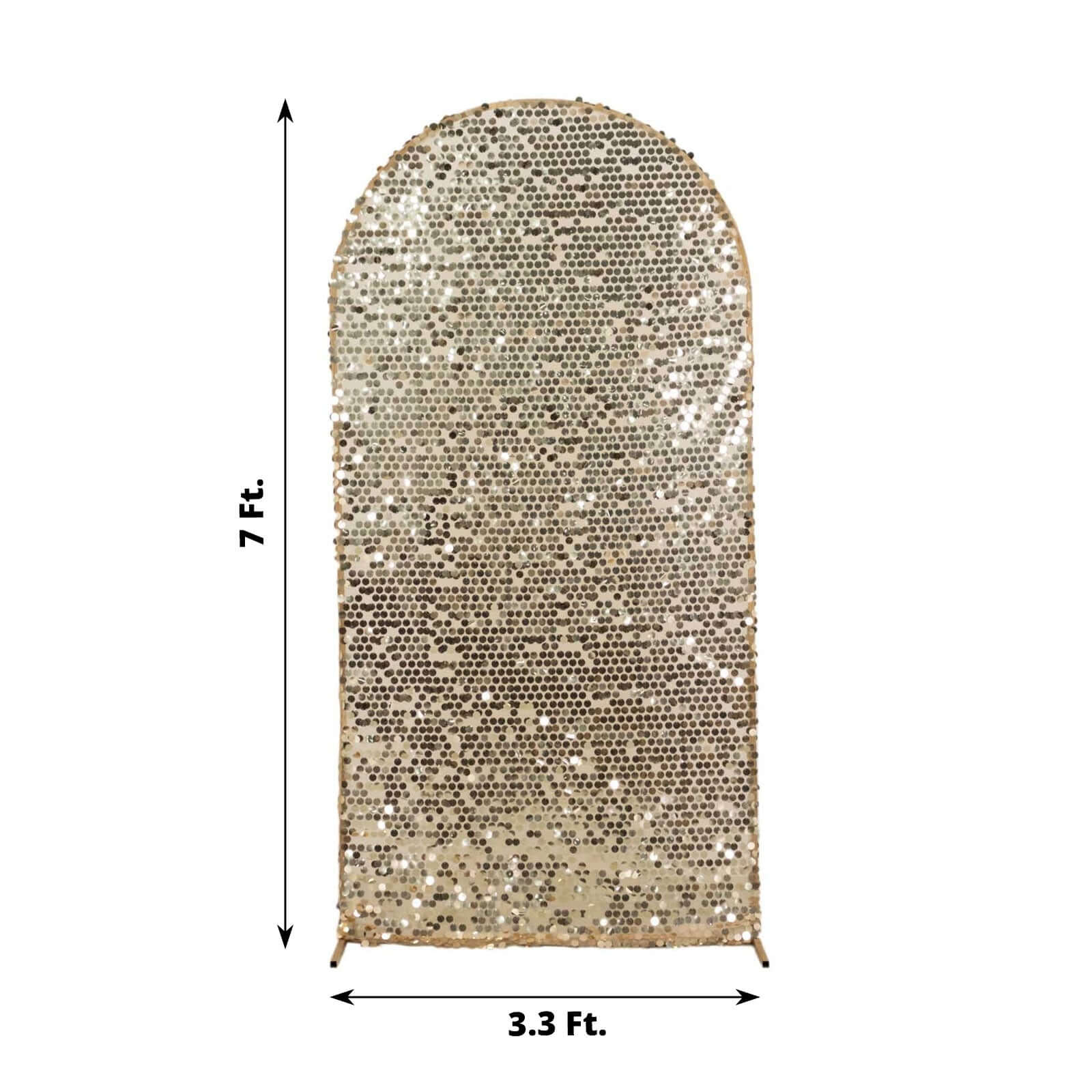 Sparkly Champagne Big Payette Sequin Fitted Chiara Backdrop Stand Cover for Round Top Wedding Arch - 7ft - Image 3