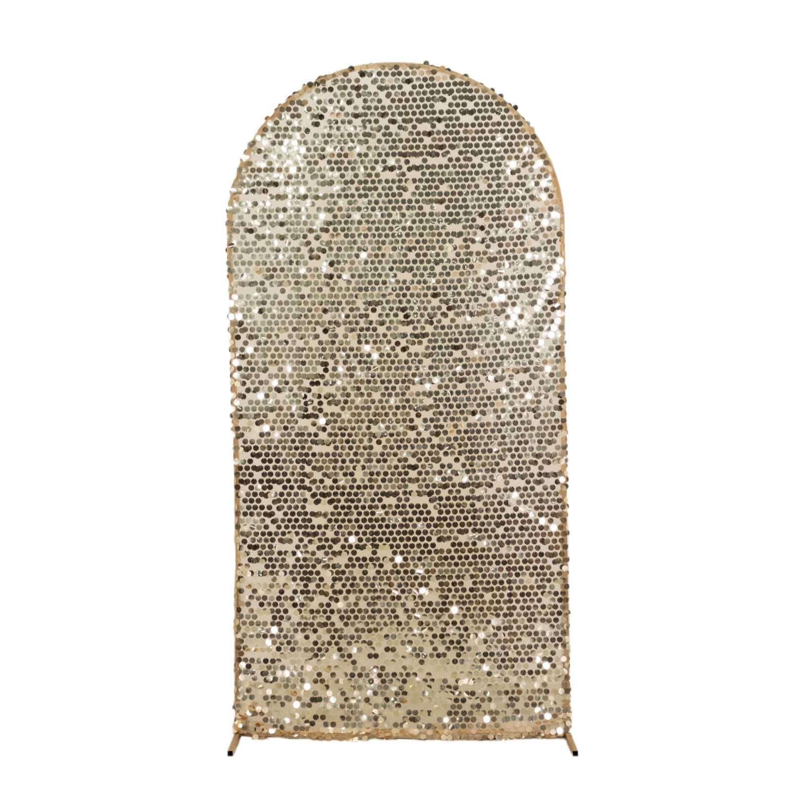 Sparkly Champagne Big Payette Sequin Fitted Chiara Backdrop Stand Cover for Round Top Wedding Arch - 7ft - Image 7