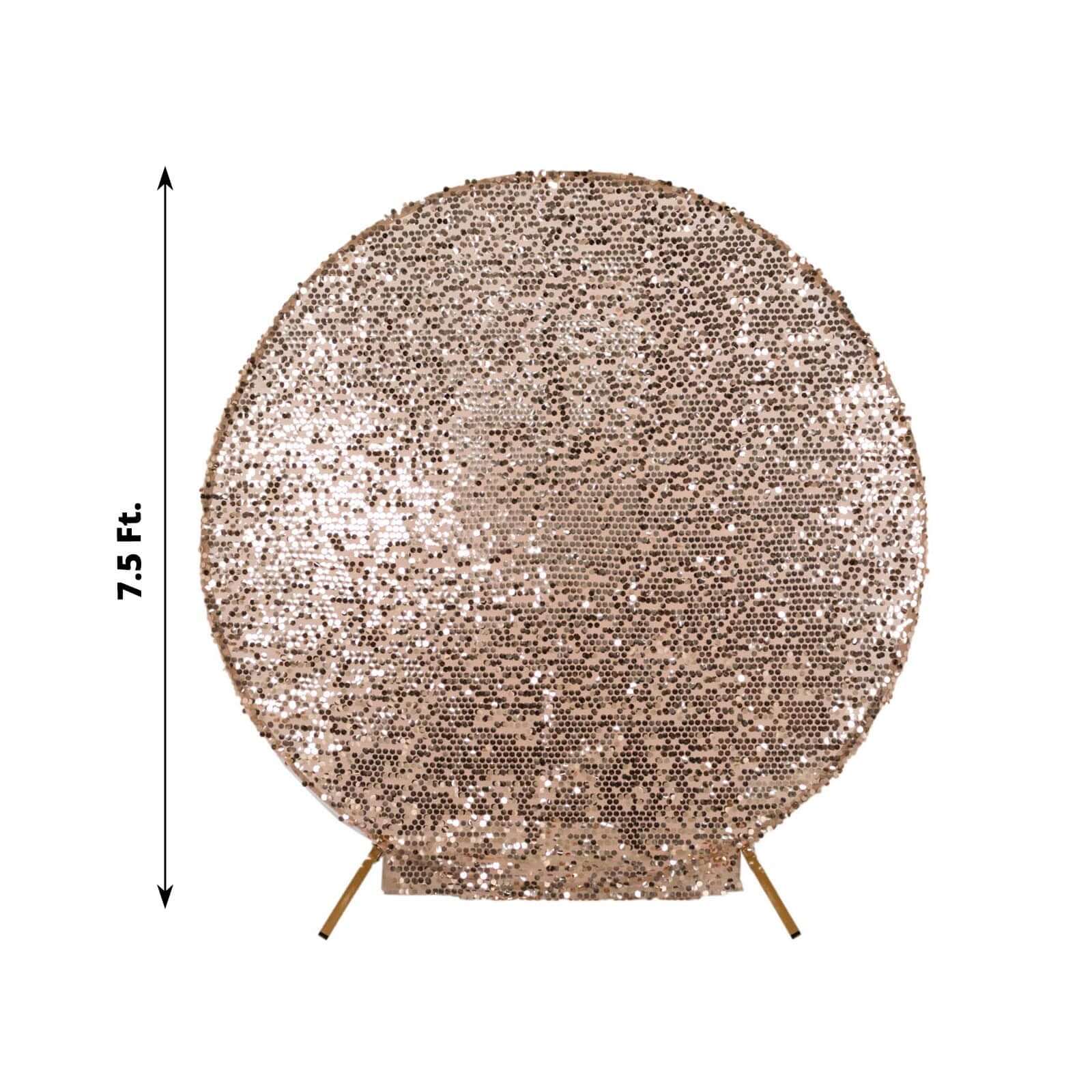 Sparkly Rose Gold Big Payette Sequin Backdrop Stand Cover for Round Wedding Arch - 7.5ft - Image 3