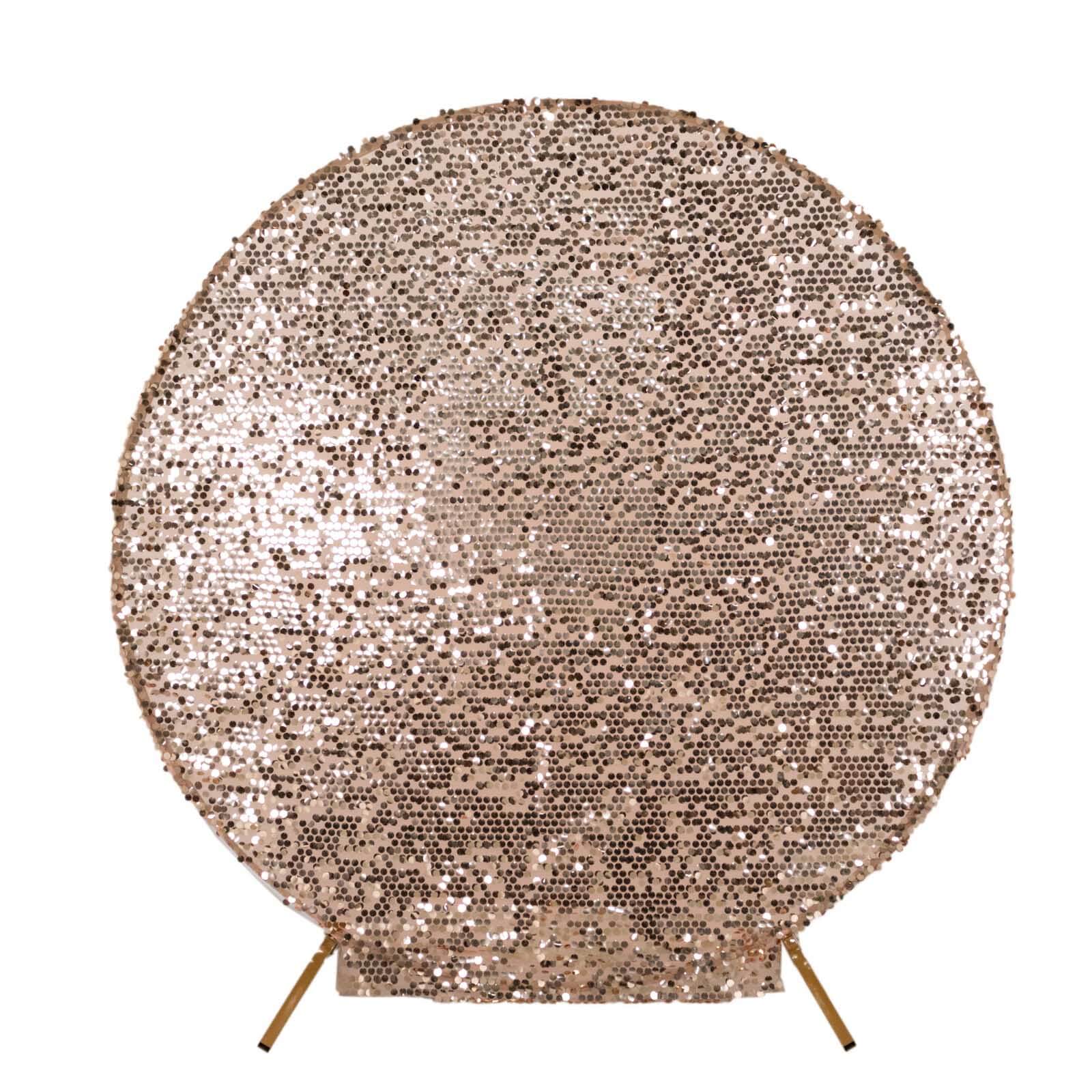 Sparkly Rose Gold Big Payette Sequin Backdrop Stand Cover for Round Wedding Arch - 7.5ft - Image 7