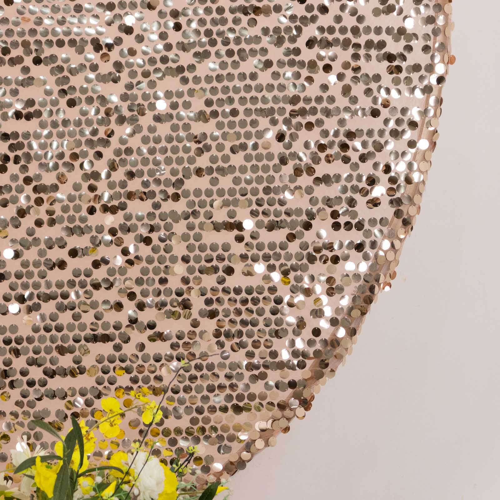 Sparkly Rose Gold Big Payette Sequin Backdrop Stand Cover for Round Wedding Arch - 7.5ft - Image 8
