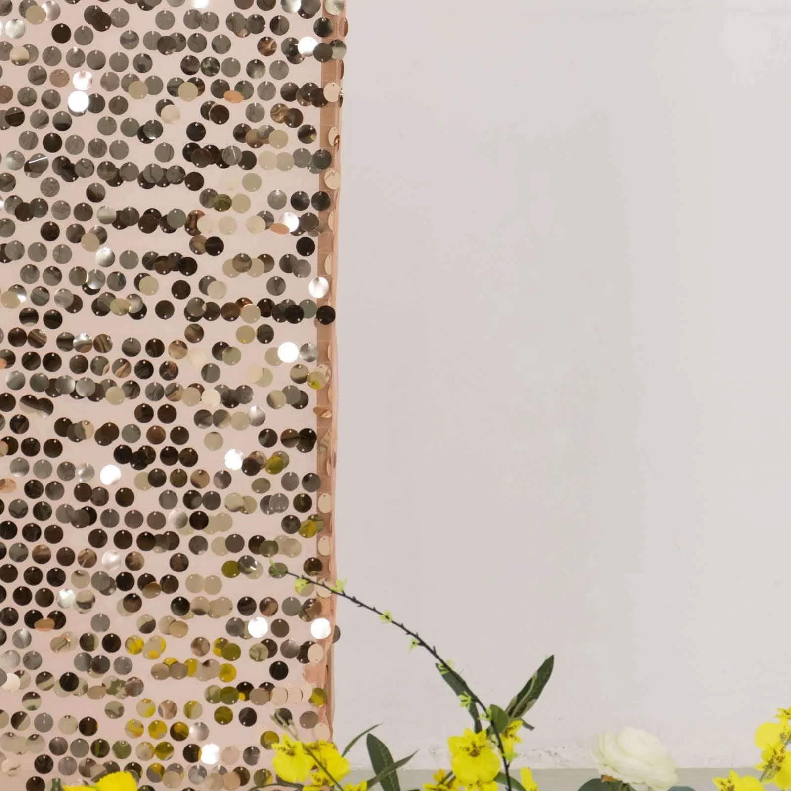 Sparkly Rose Gold Big Payette Sequin Fitted Chiara Backdrop Stand Cover for Round Top Wedding Arch - 5ft - Image 13
