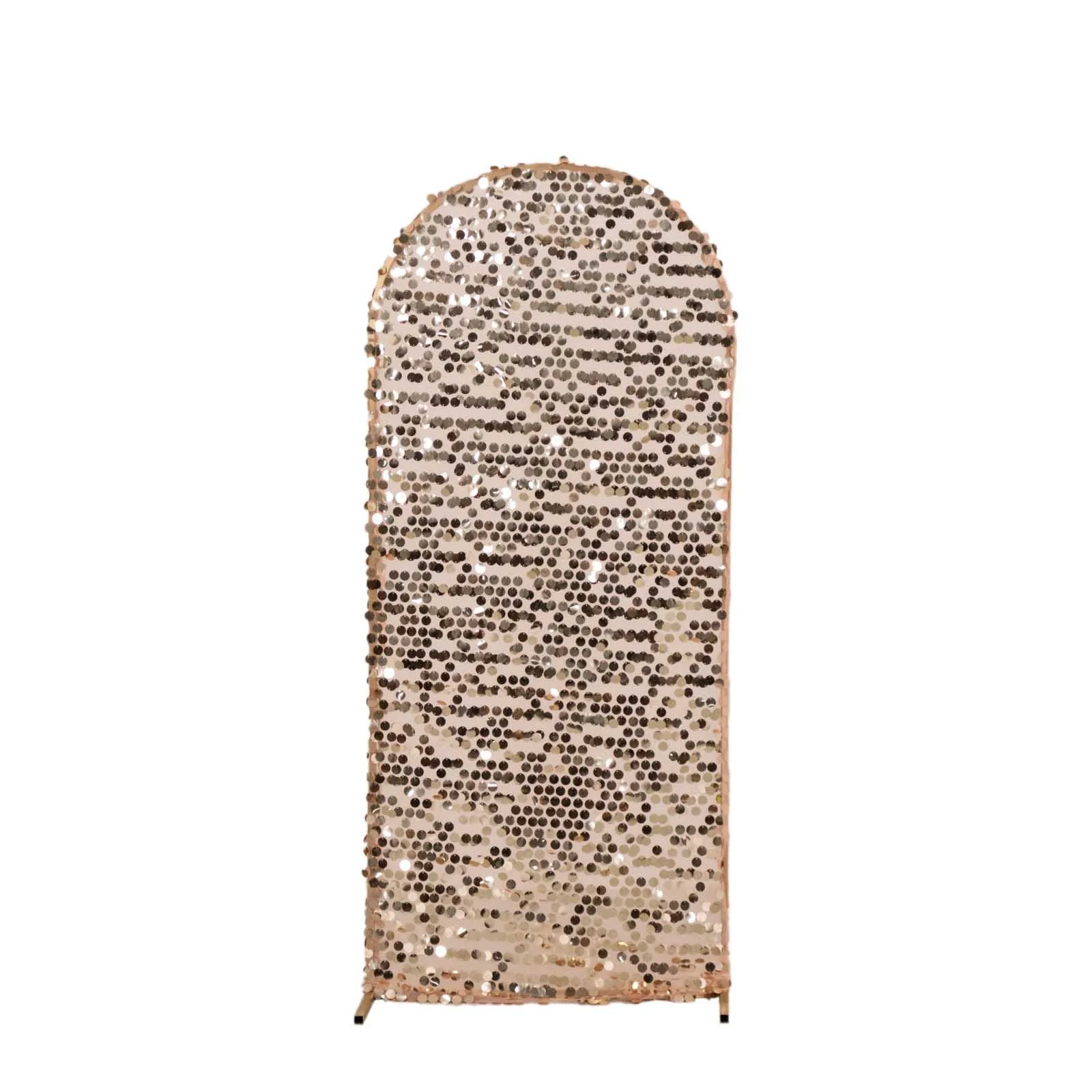 Sparkly Rose Gold Big Payette Sequin Fitted Chiara Backdrop Stand Cover for Round Top Wedding Arch - 5ft - Image 7