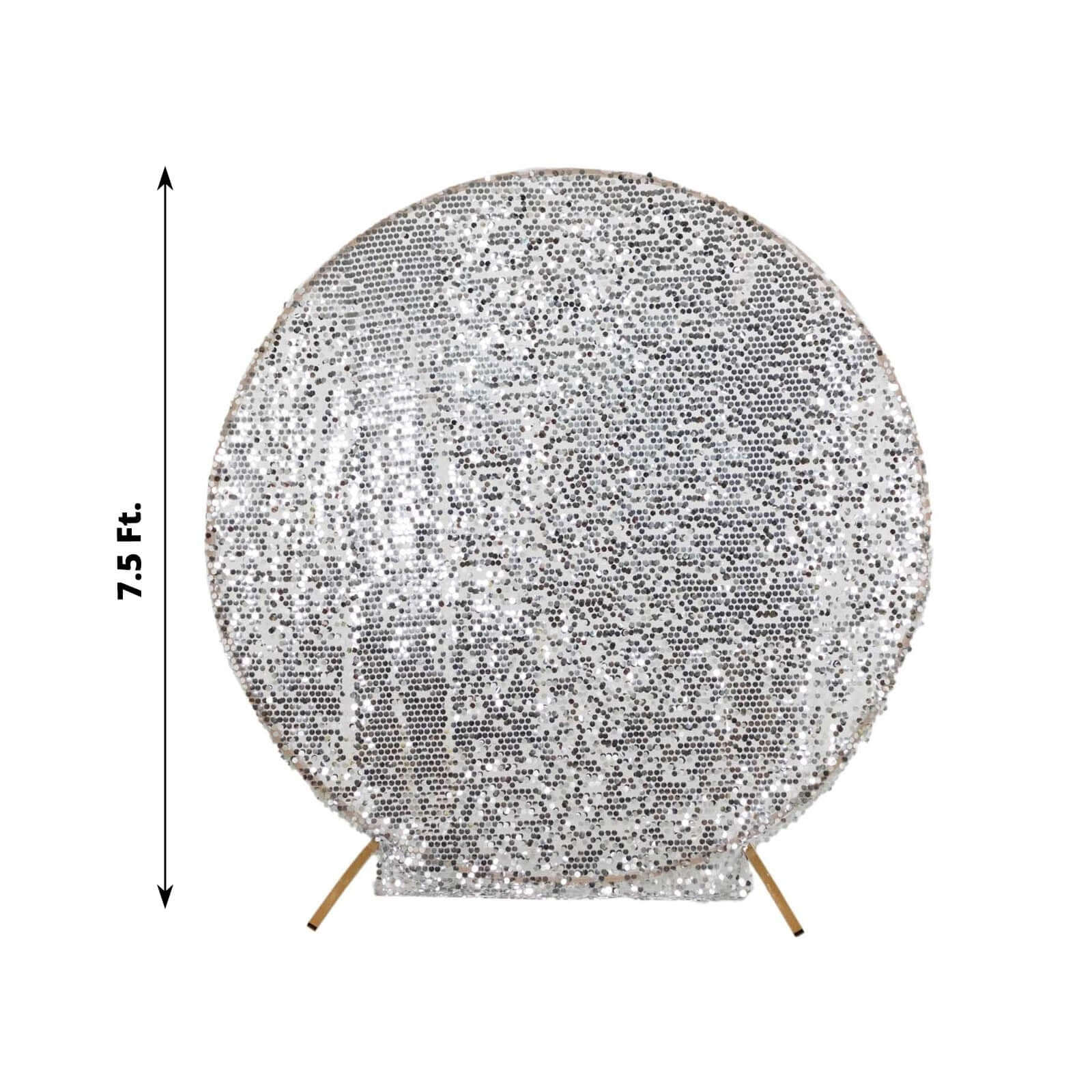 Sparkly Silver Big Payette Sequin Backdrop Stand Cover for Round Wedding Arch - 7.5ft - Image 3