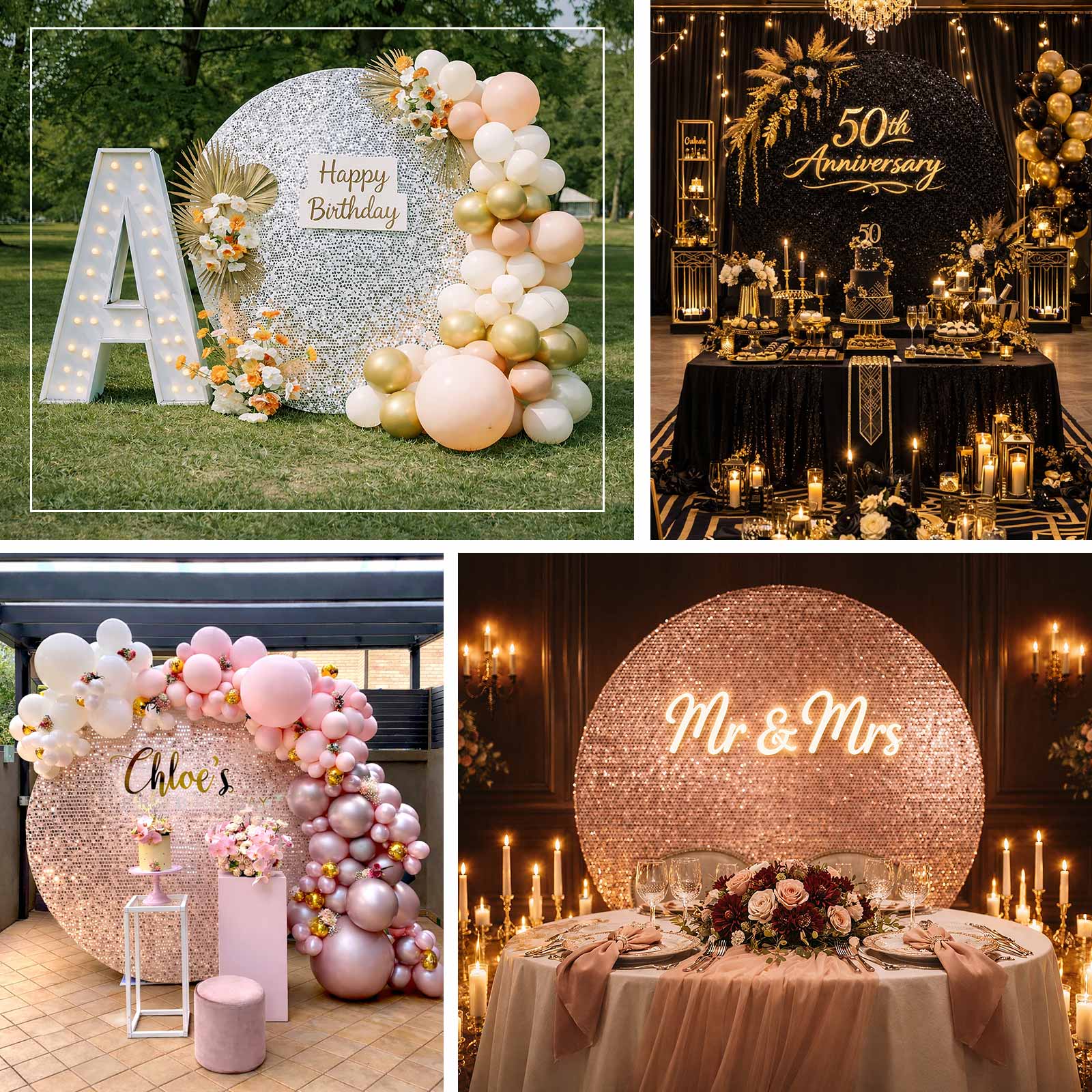 Sparkly Silver Big Payette Sequin Backdrop Stand Cover for Round Wedding Arch - 7.5ft - Image 5
