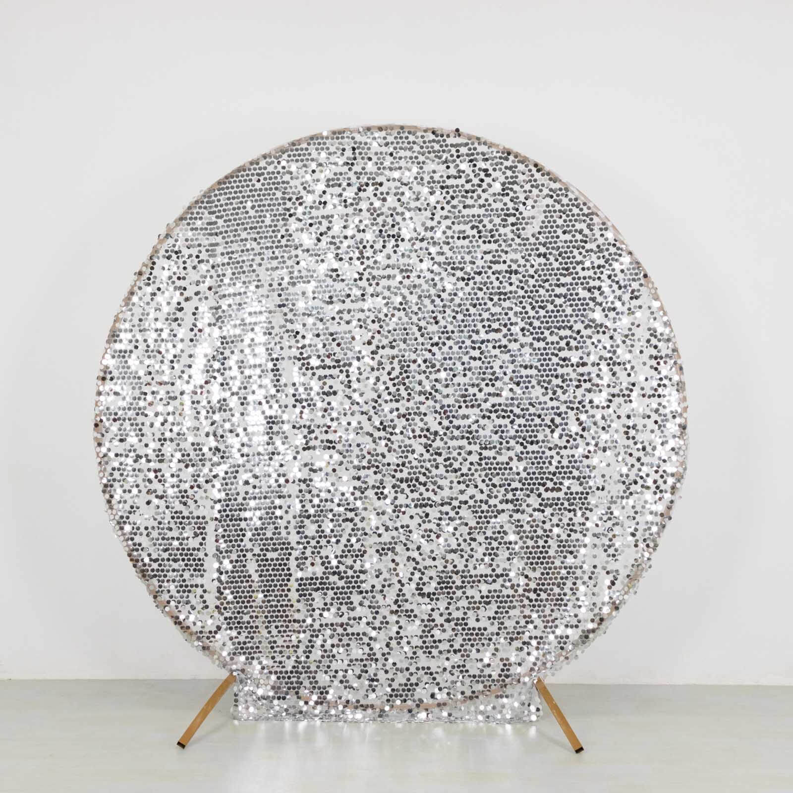 Sparkly Silver Big Payette Sequin Backdrop Stand Cover for Round Wedding Arch - 7.5ft - Image 6