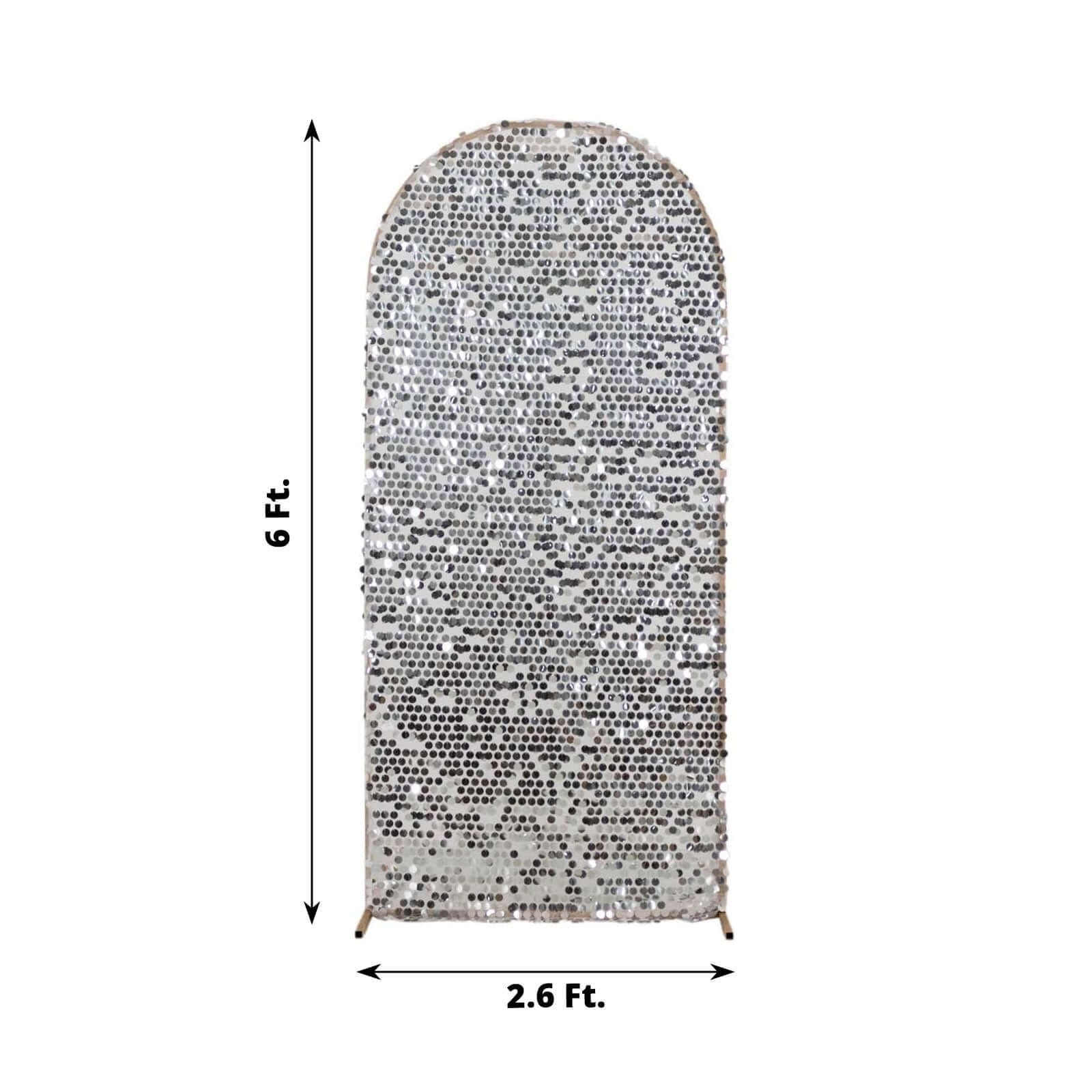 Sparkly Silver Big Payette Sequin Fitted Chiara Backdrop Stand Cover for Round Top Wedding Arch - 6ft - Image 3
