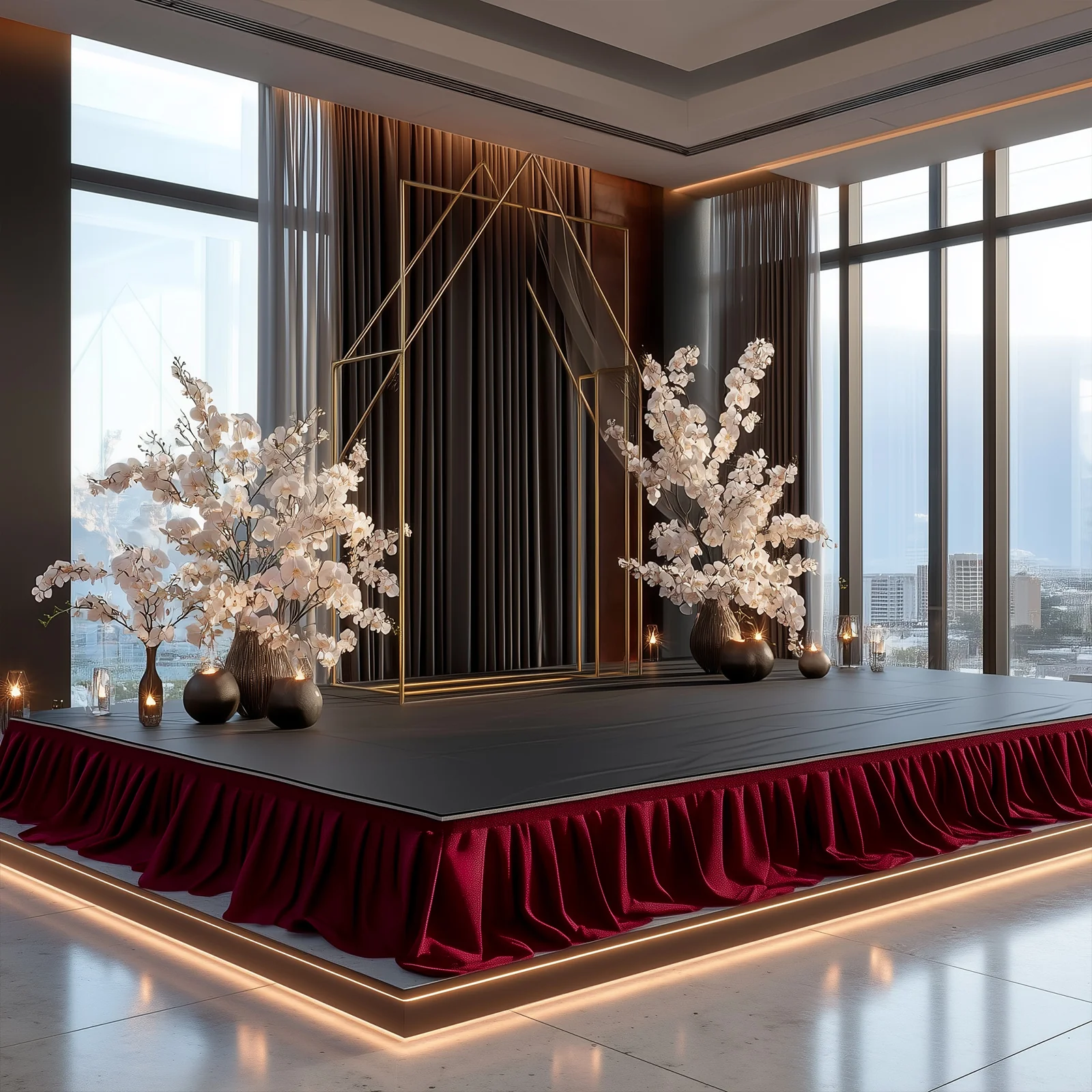 Portable Stage Skirting Polyester Shirred Pleat Stage Cover for Wedding Platform Burgundy - 16"x10ft - Image 9