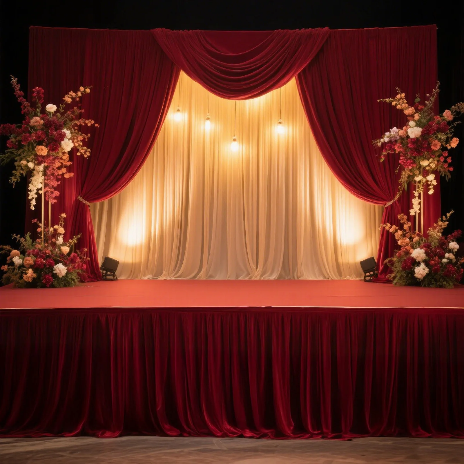 Portable Stage Skirting Polyester Shirred Pleat Stage Cover for Wedding Platform Burgundy - 36"x20ft