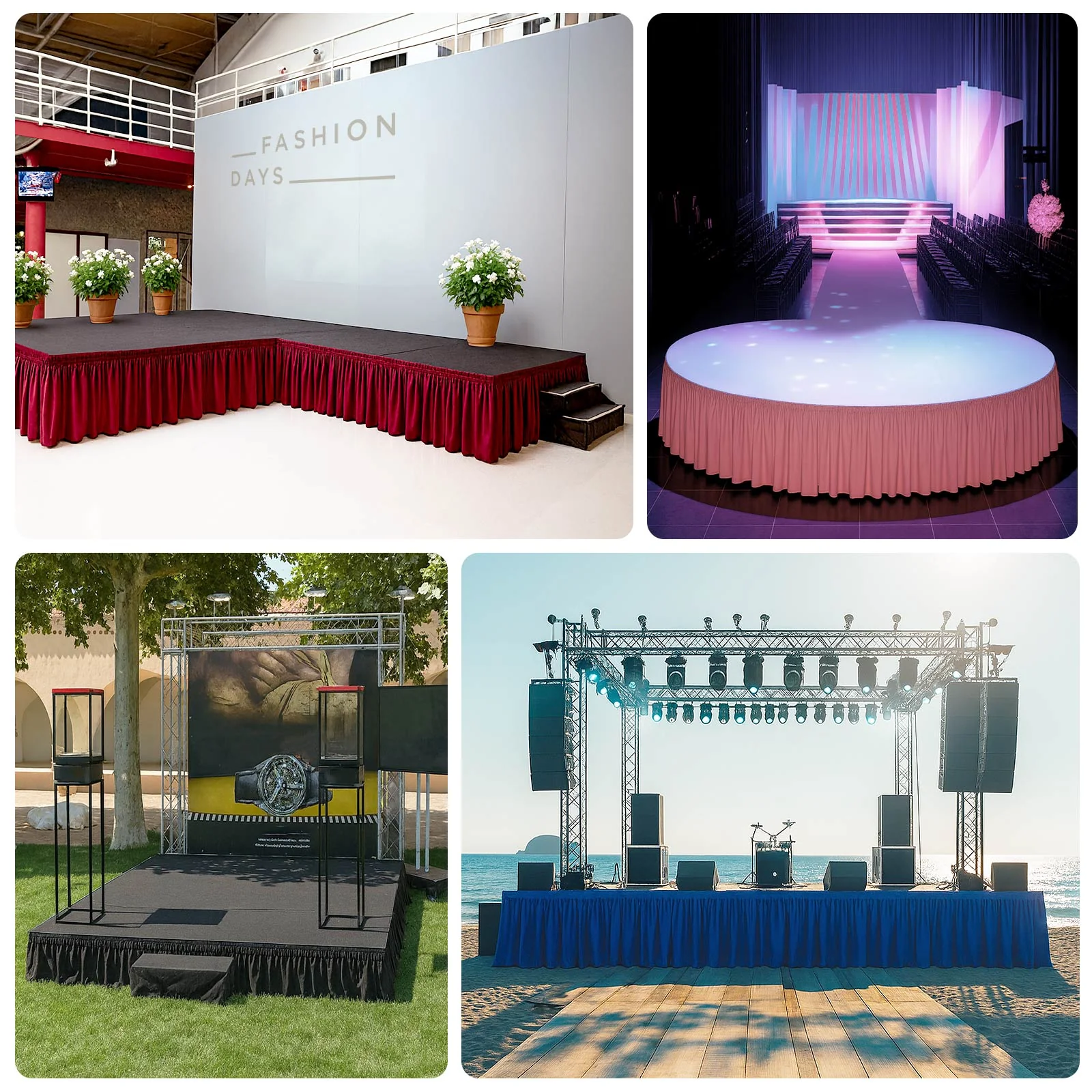 Portable Stage Skirting Polyester Shirred Pleat Stage Cover for Wedding Platform Hunter Emerald Green - 16"x10ft - Image 5