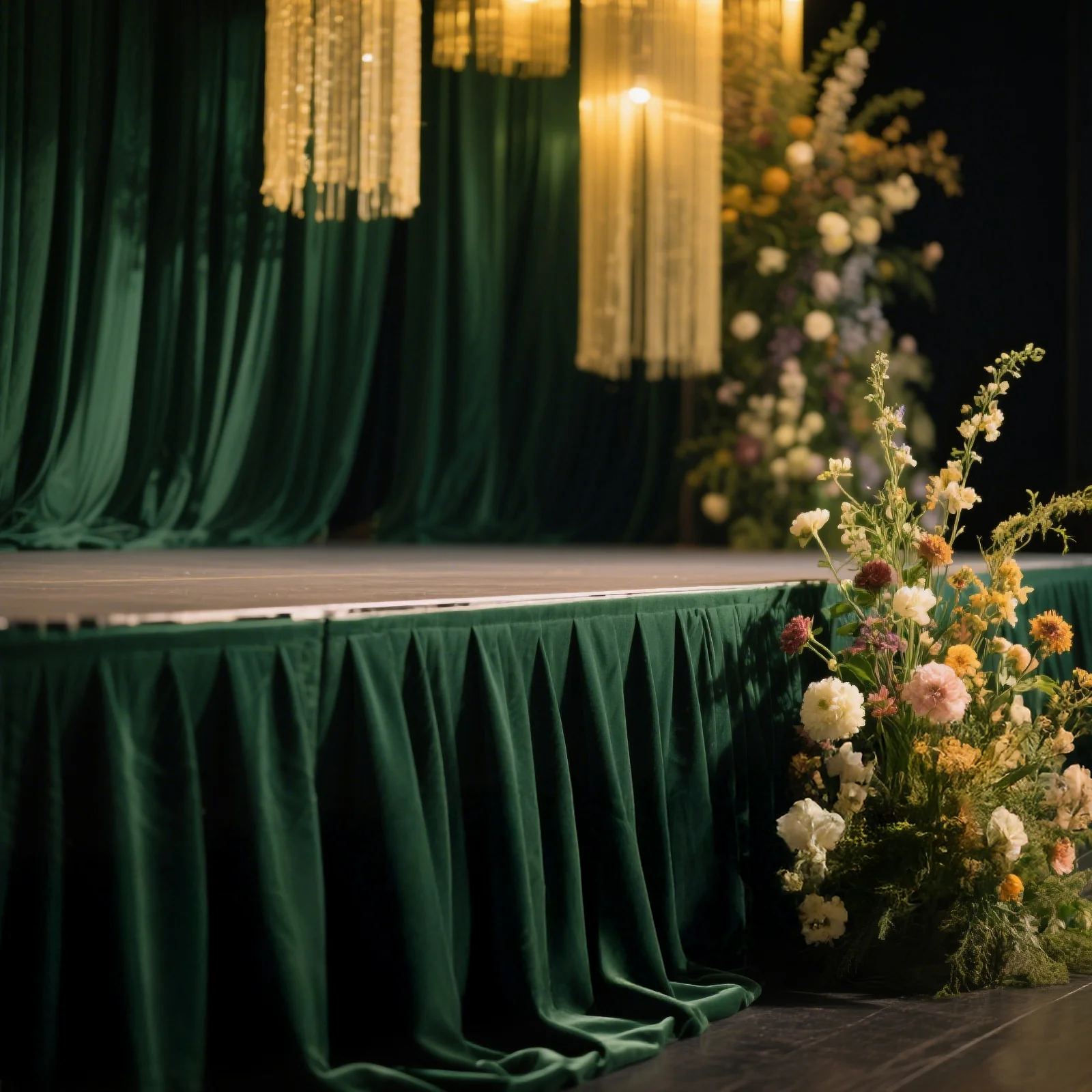 Portable Stage Skirting Polyester Shirred Pleat Stage Cover for Wedding Platform Hunter Emerald Green - 36"x20ft - Image 2