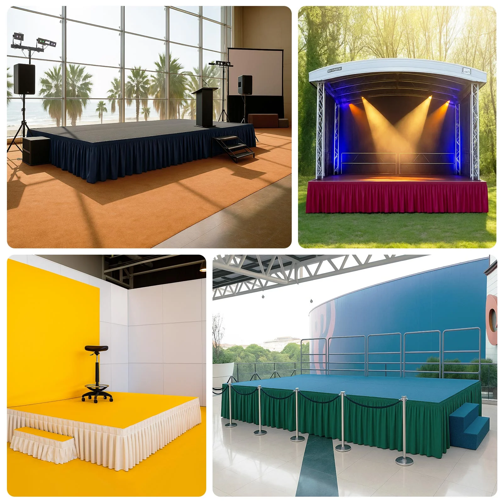 Portable Stage Skirting Polyester Shirred Pleat Stage Cover for Wedding Platform Royal Blue - 16"x10ft - Image 5