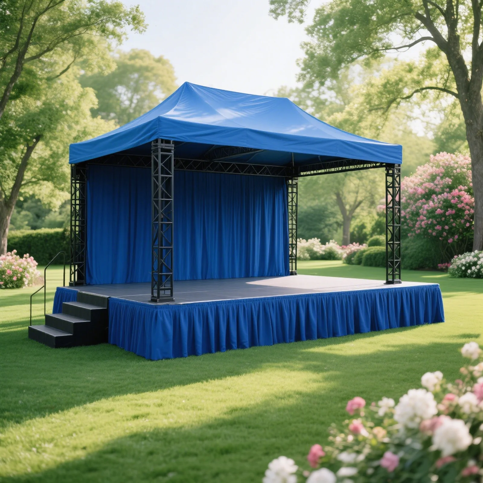Portable Stage Skirting Polyester Shirred Pleat Stage Cover for Wedding Platform Royal Blue - 24"x20ft - Image 3