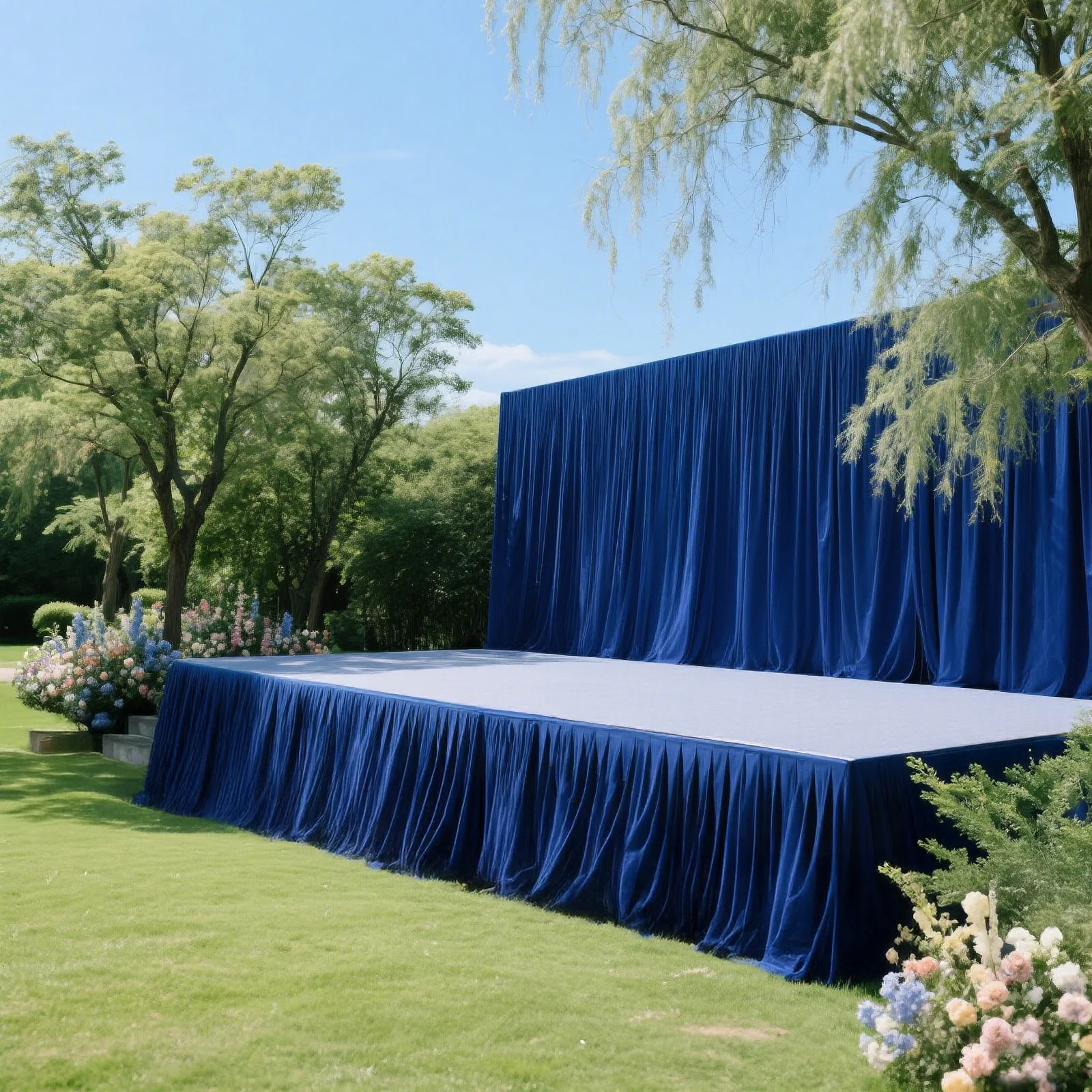 Portable Stage Skirting Polyester Shirred Pleat Stage Cover for Wedding Platform Royal Blue - 36"x20ft - Image 3