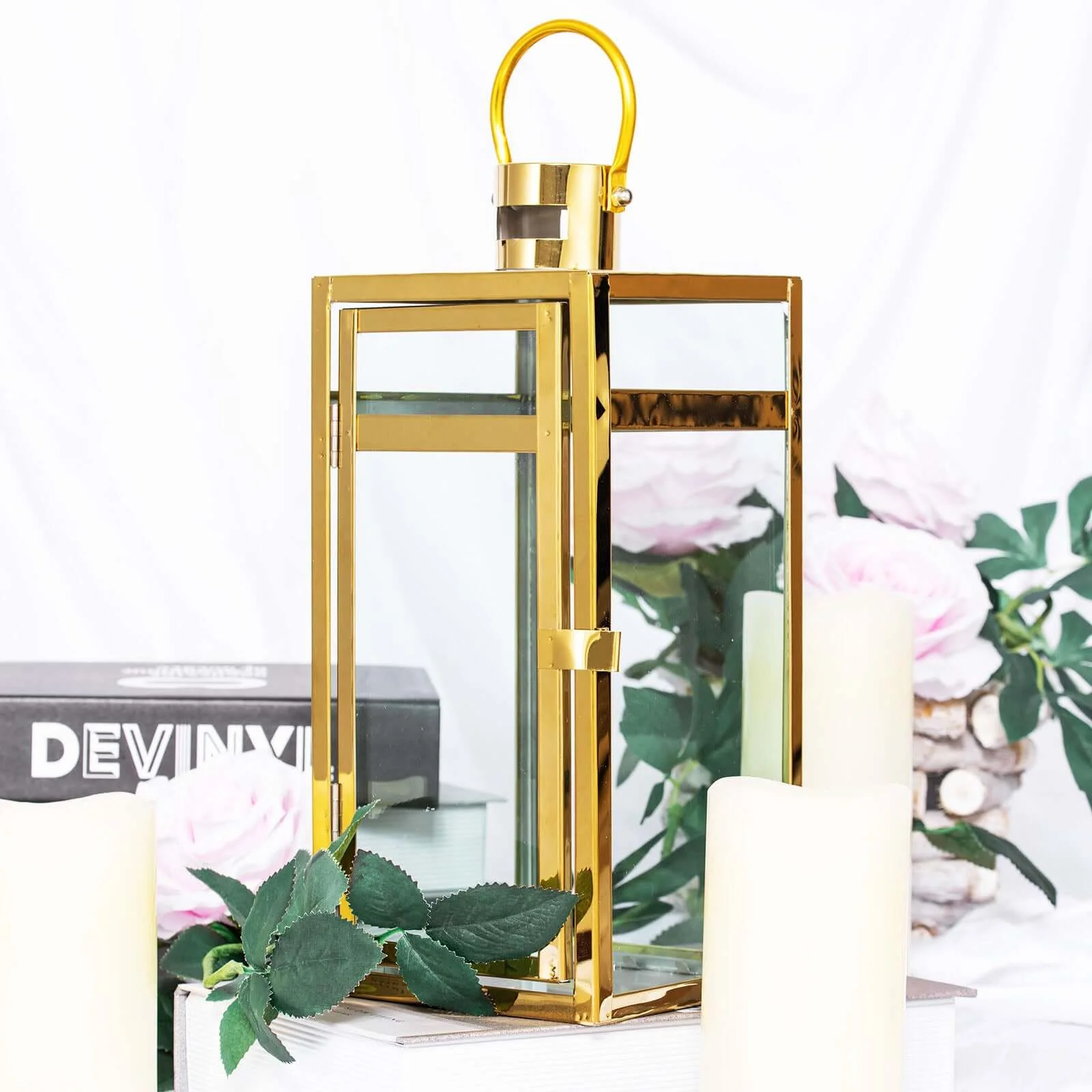 Stainless Steel Candle Lantern 12" Vintage Top Design Gold - Outdoor Metal Patio Lantern Centerpiece - Image 18