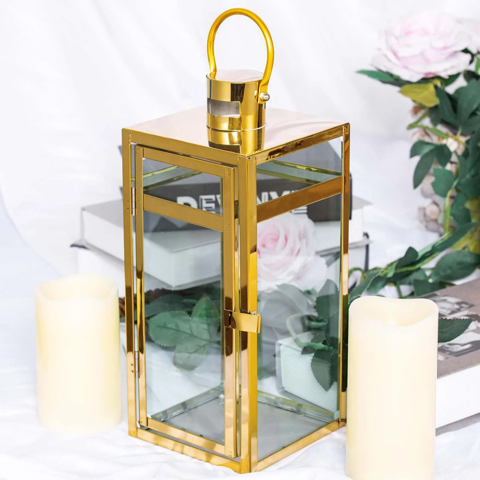 Stainless Steel Candle Lantern 12" Vintage Top Design Gold - Outdoor Metal Patio Lantern Centerpiece - Image 20