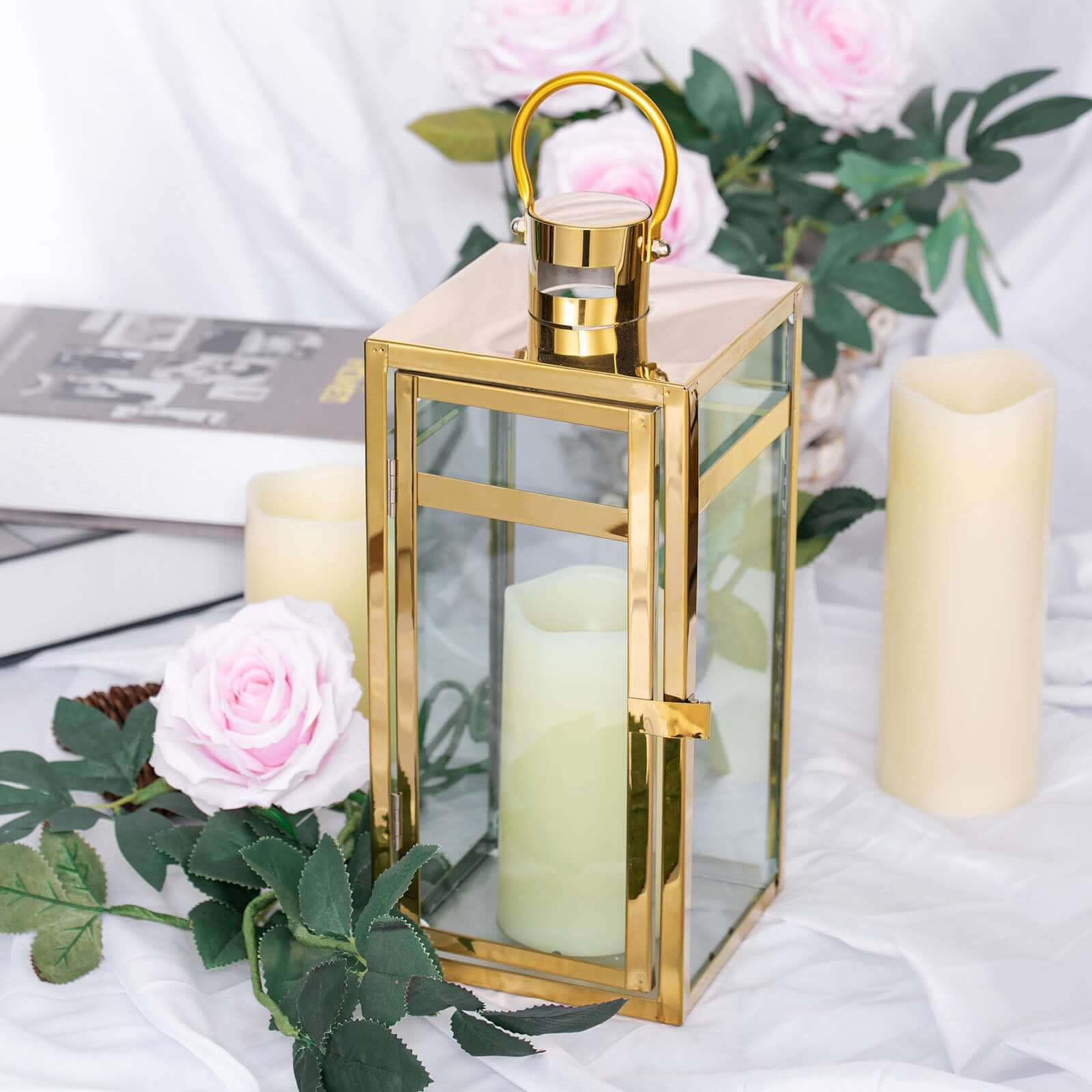 Stainless Steel Candle Lantern 12" Vintage Top Design Gold - Outdoor Metal Patio Lantern Centerpiece - Image 21