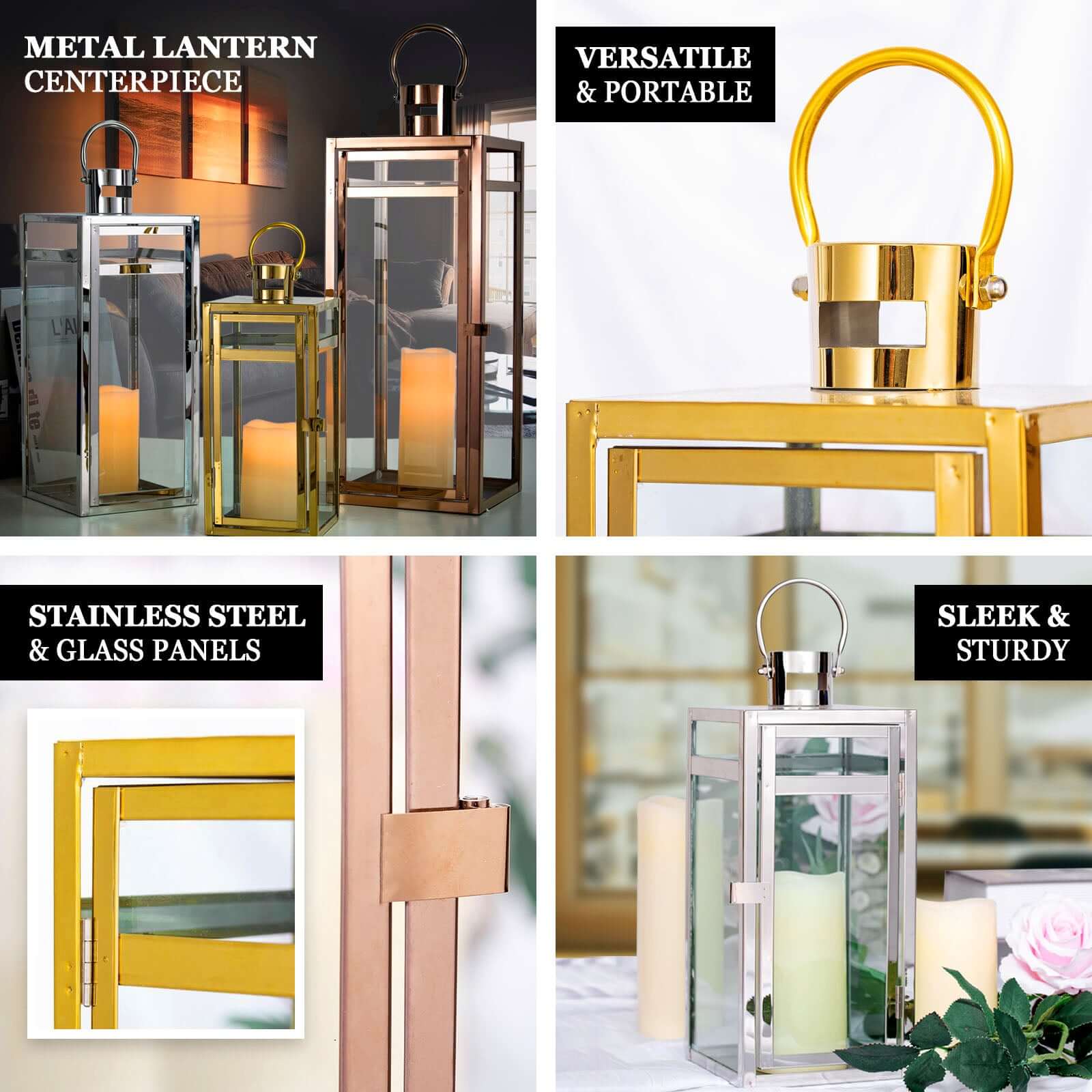 Stainless Steel Candle Lantern 12" Vintage Top Design Gold - Outdoor Metal Patio Lantern Centerpiece - Image 4