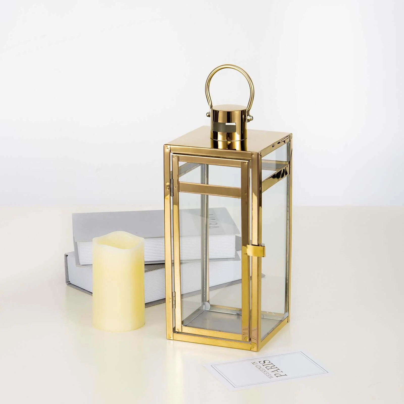 Stainless Steel Candle Lantern 12" Vintage Top Design Gold - Outdoor Metal Patio Lantern Centerpiece - Image 9