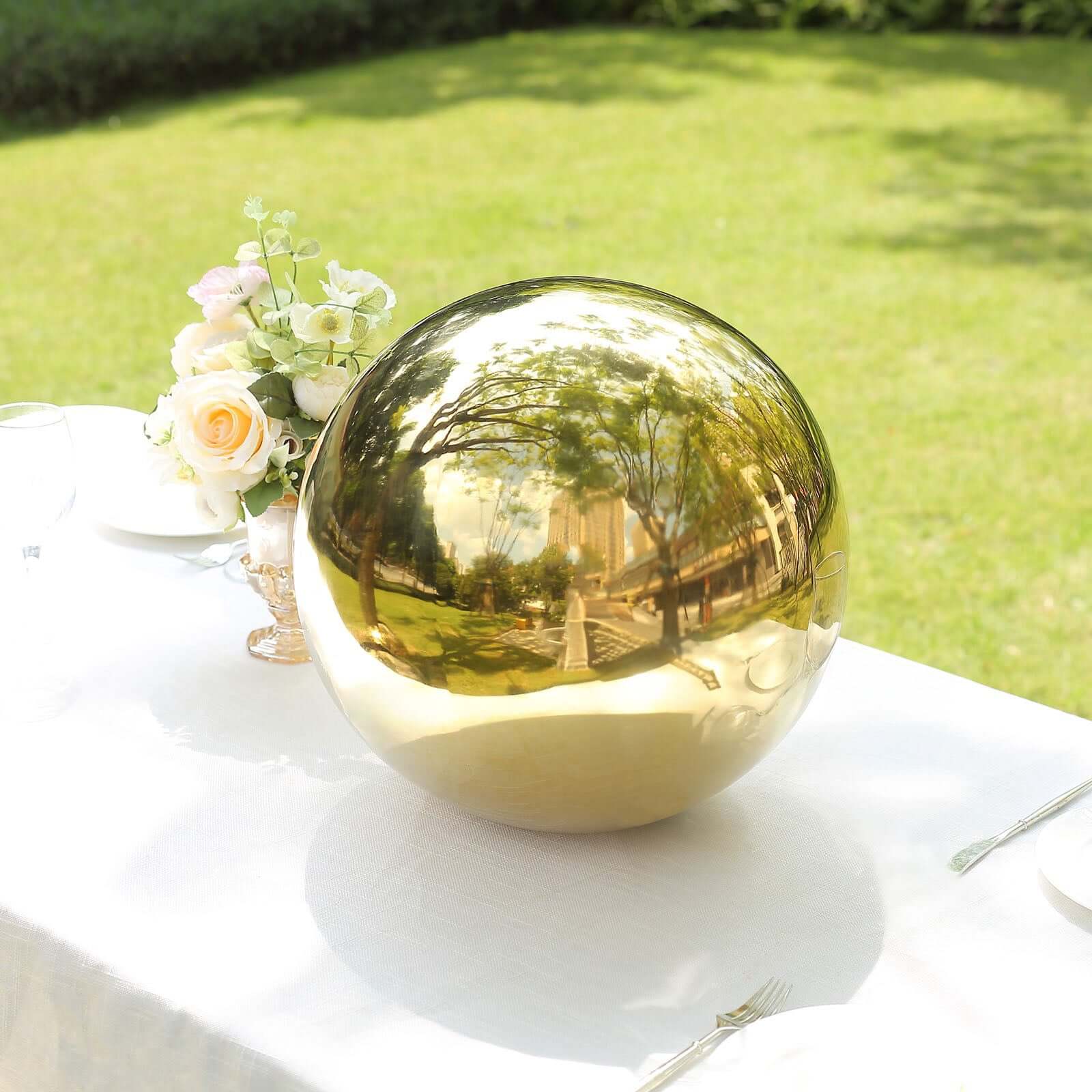 Stainless Steel Gazing Globe Mirror Ball 16" Reflective Shiny Hollow Sphere Gold - Outdoor Garden Decoration - Image 4
