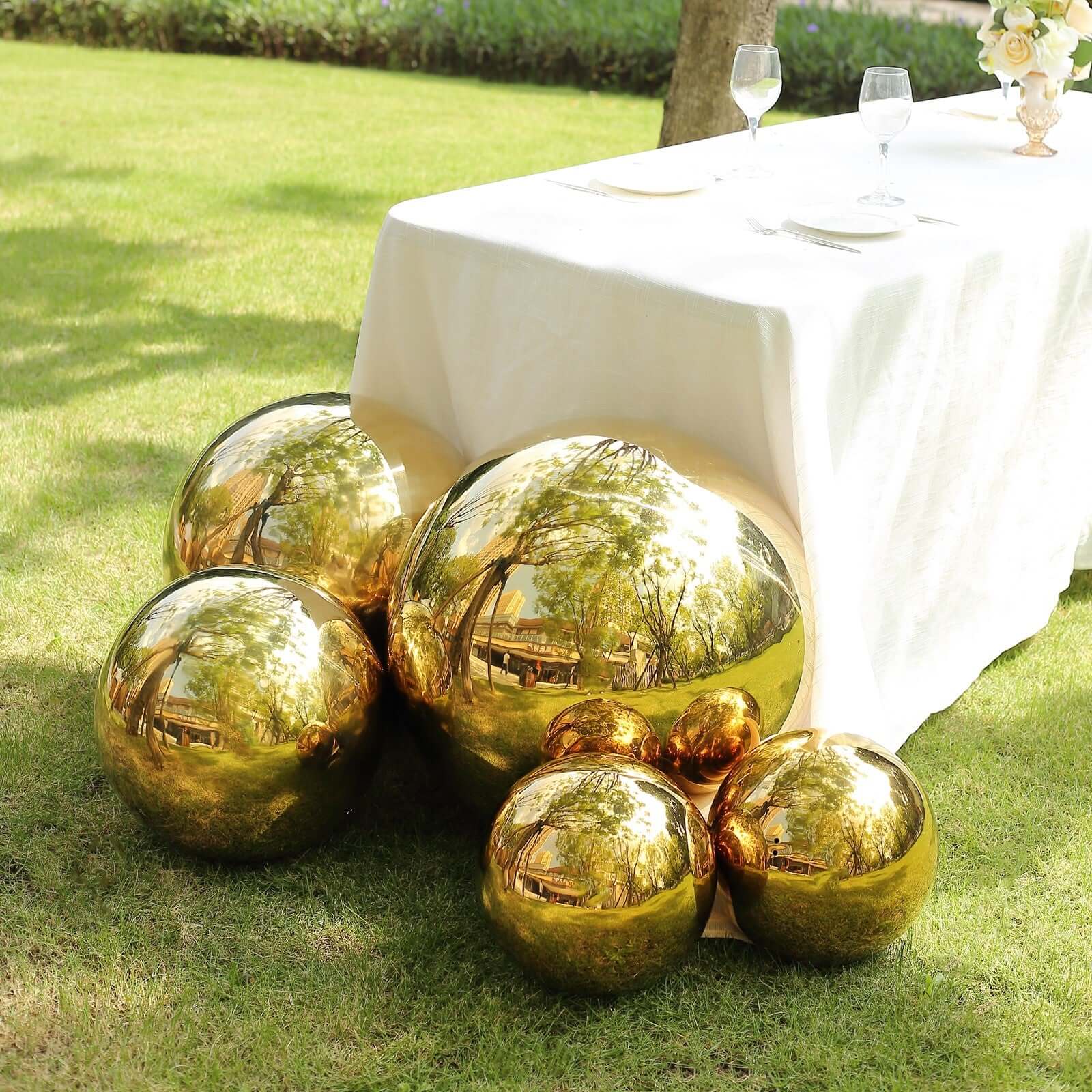 Stainless Steel Gazing Globe Mirror Ball 22" Reflective Shiny Hollow Sphere Gold - Outdoor Garden Decoration - Image 2