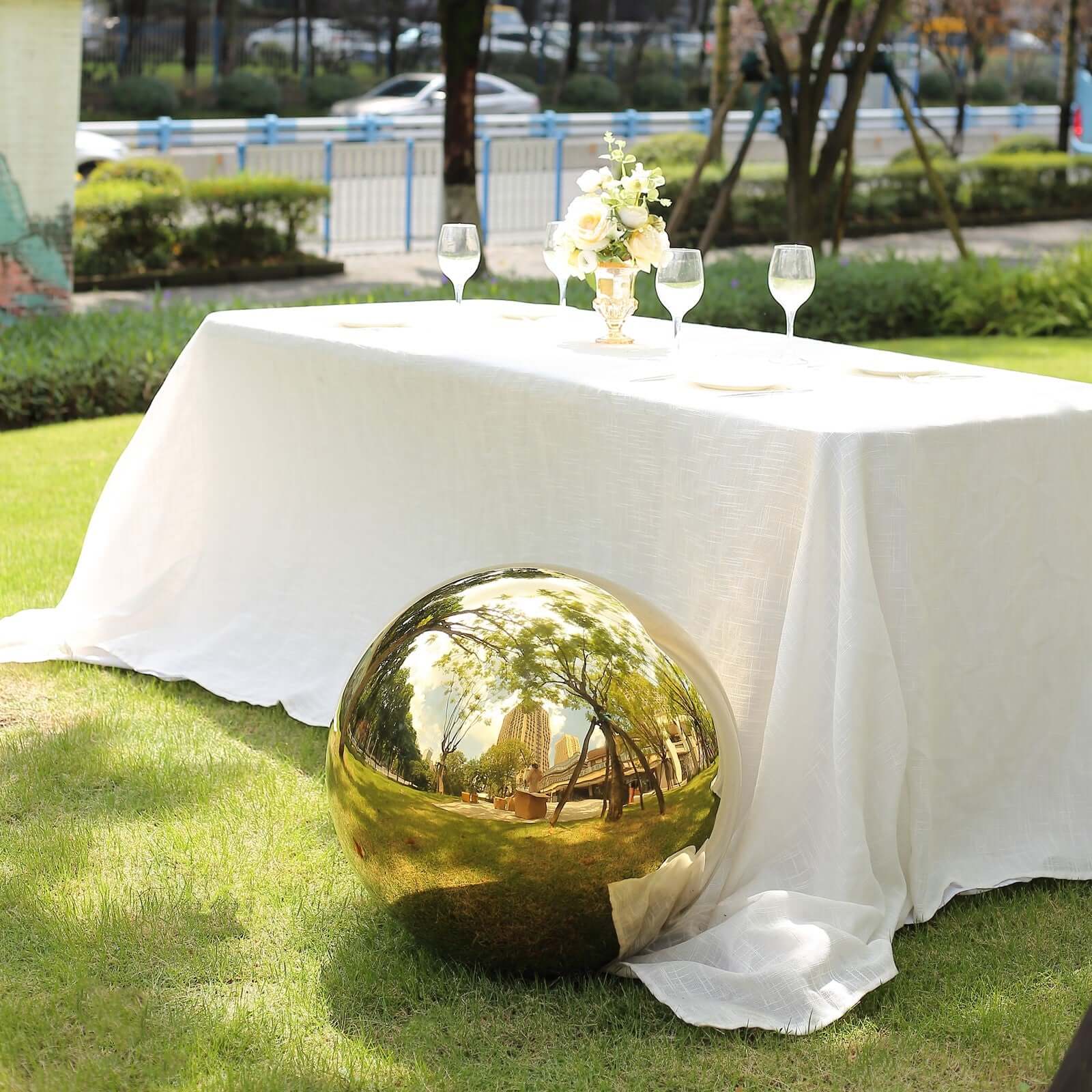 Stainless Steel Gazing Globe Mirror Ball 22" Reflective Shiny Hollow Sphere Gold - Outdoor Garden Decoration - Image 4