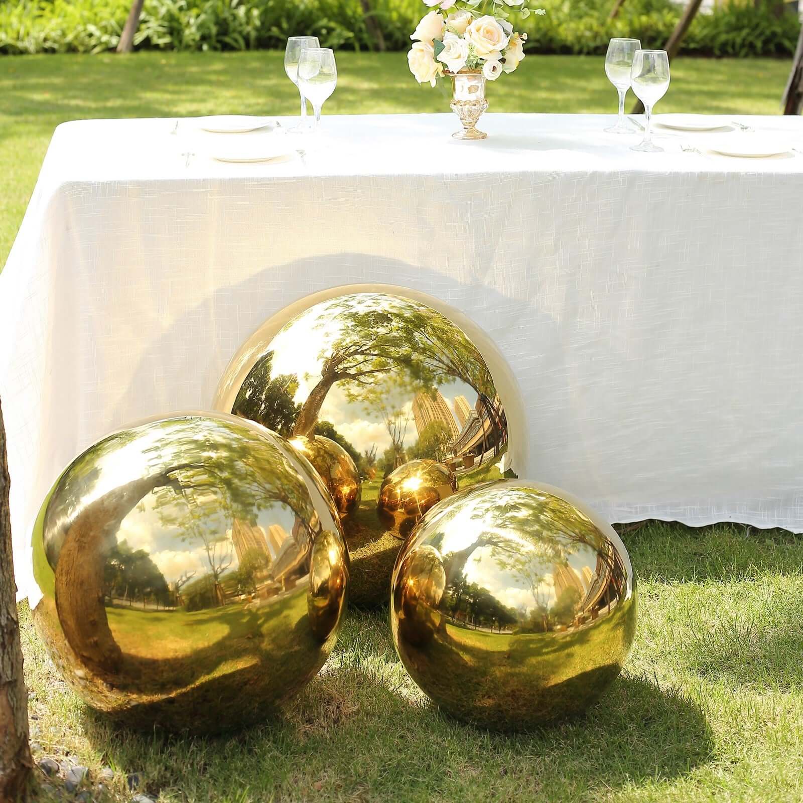 Stainless Steel Gazing Globe Mirror Ball 22" Reflective Shiny Hollow Sphere Gold - Outdoor Garden Decoration - Image 5