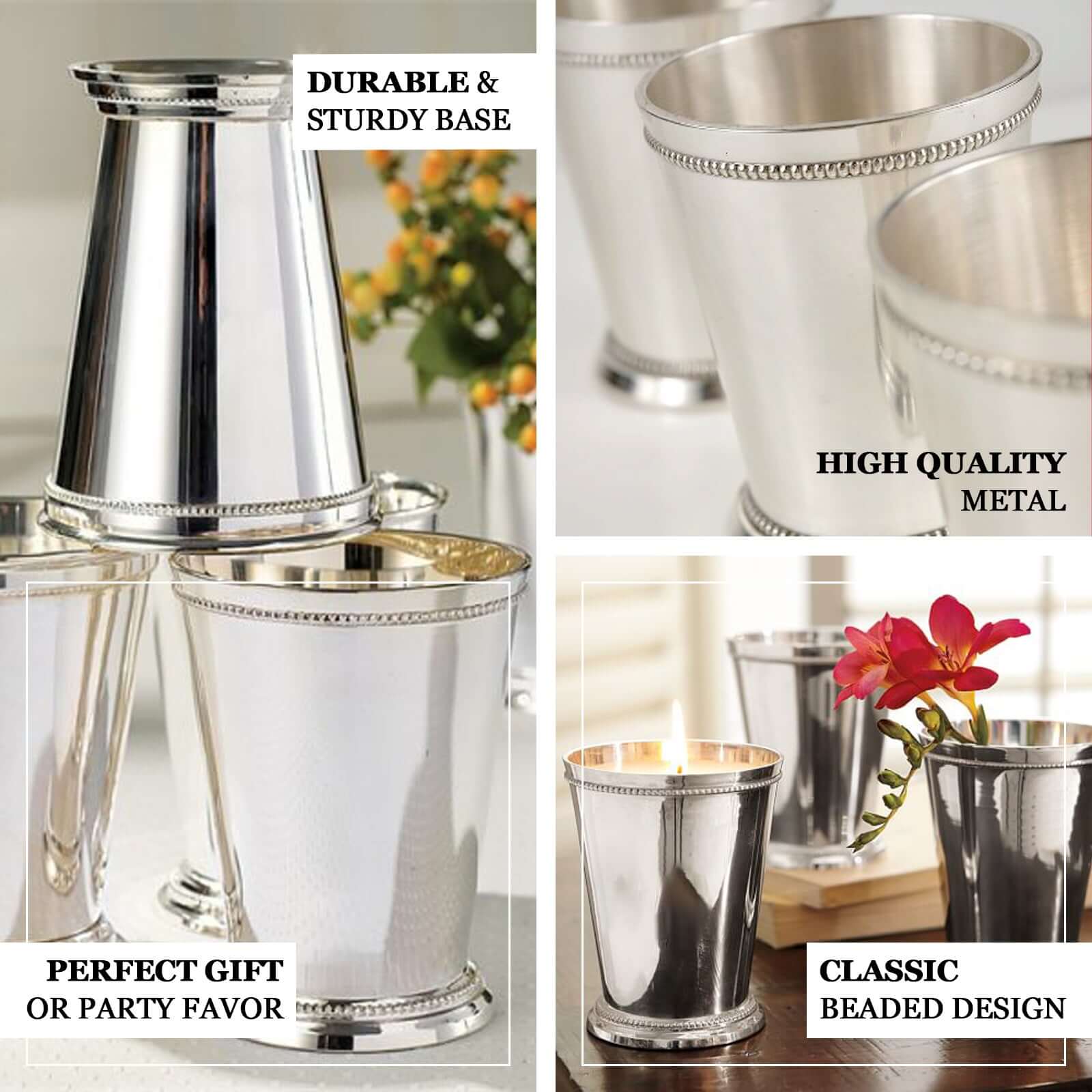 Stainless Steel Mint Julep Cup Vase 4.5" Silver - Decorative Floral Holder for Table Centerpieces - Image 4
