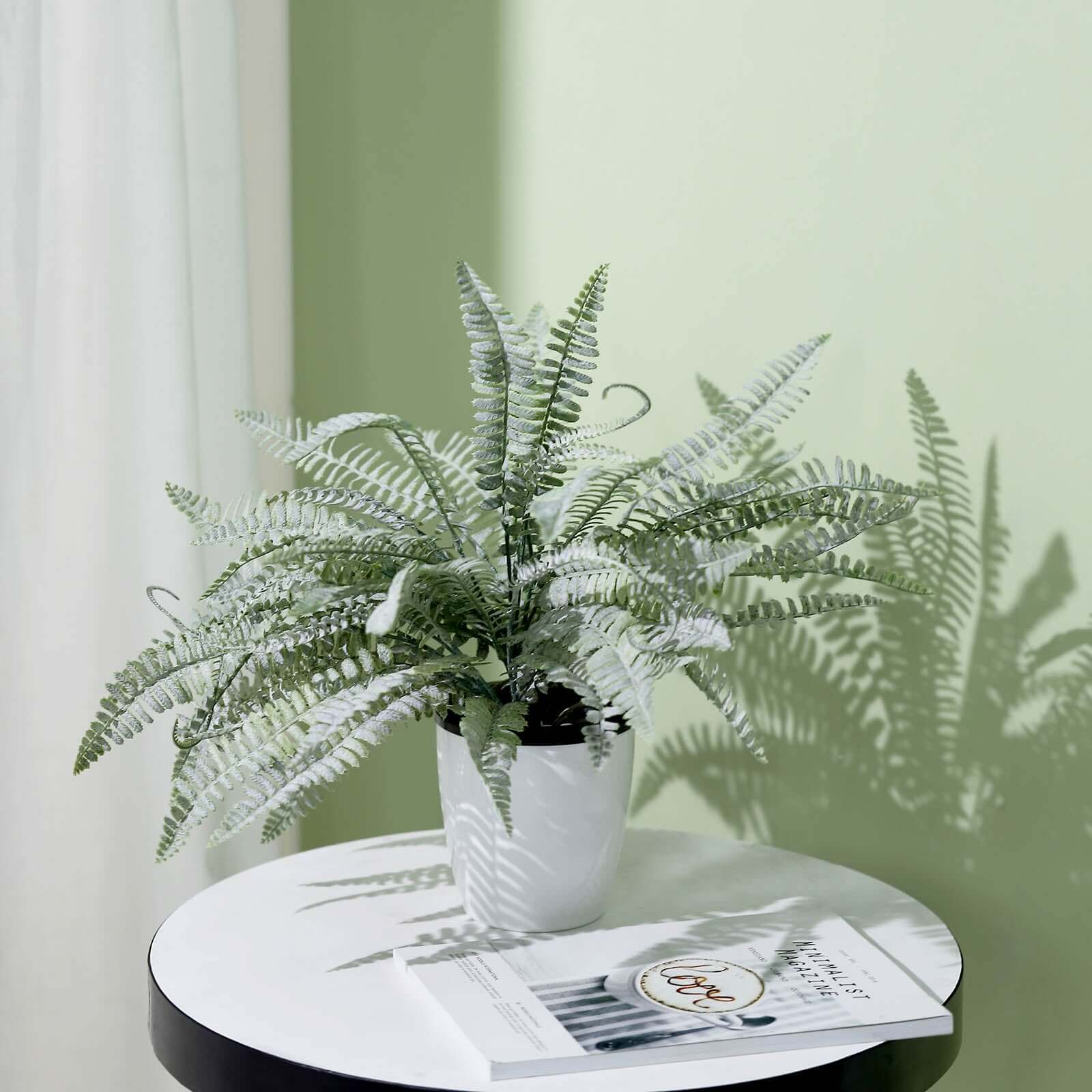 2 Stems Frosted Green Artificial Boston Fern Leaf Plant Indoor Spray - Image 2