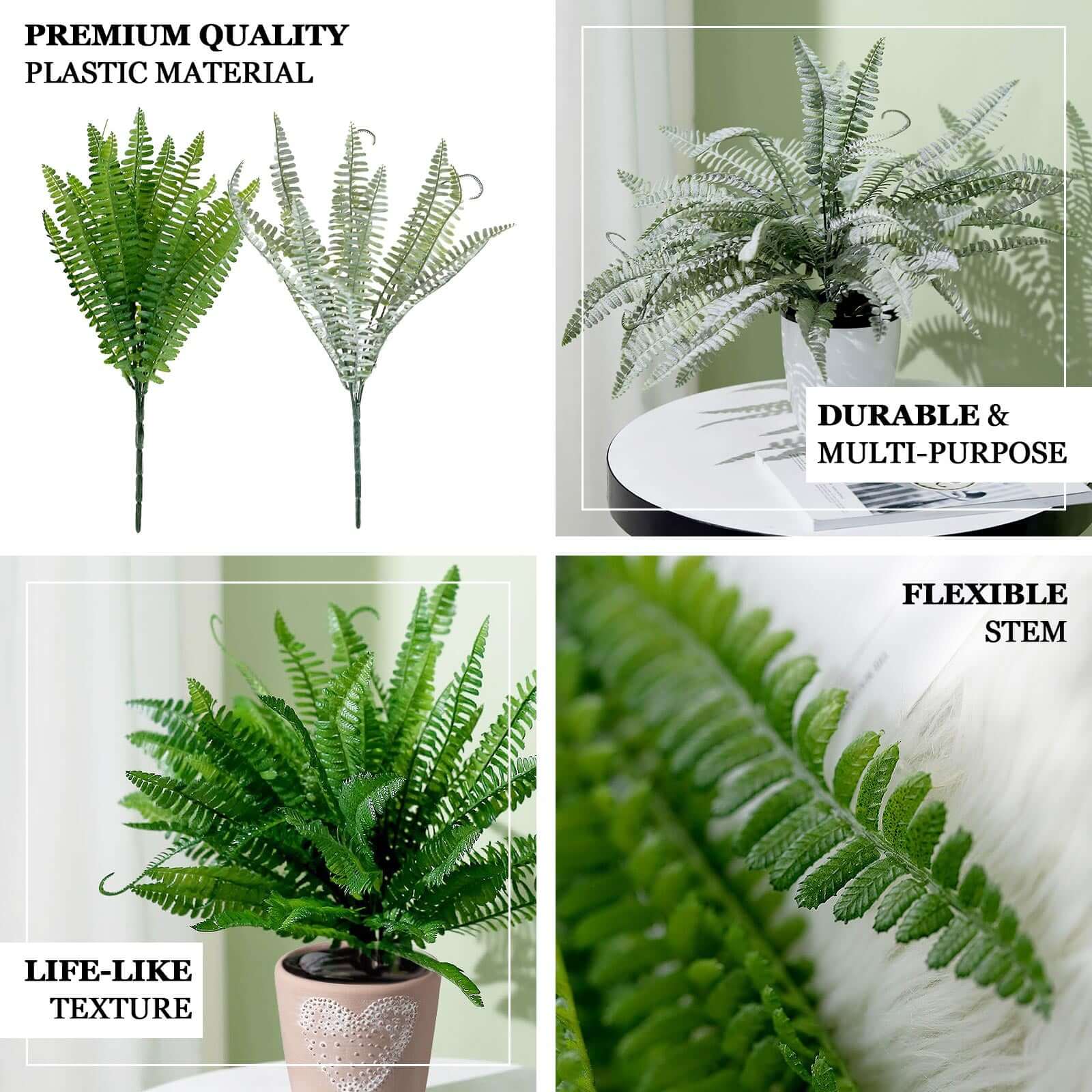2 Stems Frosted Green Artificial Boston Fern Leaf Plant Indoor Spray - Image 4
