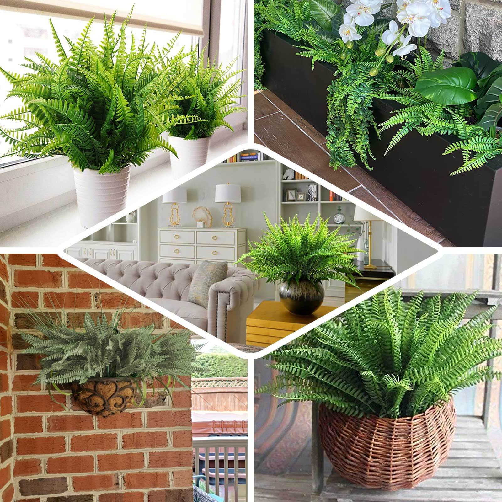 2 Stems Frosted Green Artificial Boston Fern Leaf Plant Indoor Spray - Image 5