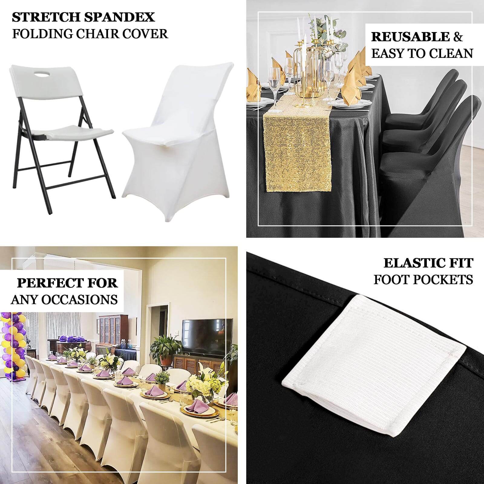 Stretch Spandex Chair Cover Black - Durable Secure Fit Slipcover for Lifetime Folding Chairs - Image 3
