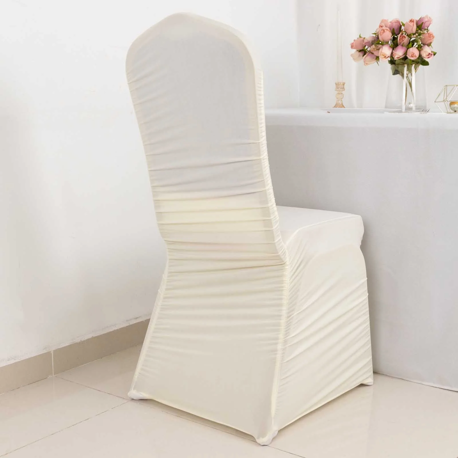 Stretch Spandex Fitted Banquet Chair Cover Ivory Rouge - Durable Slip-On Slipcover