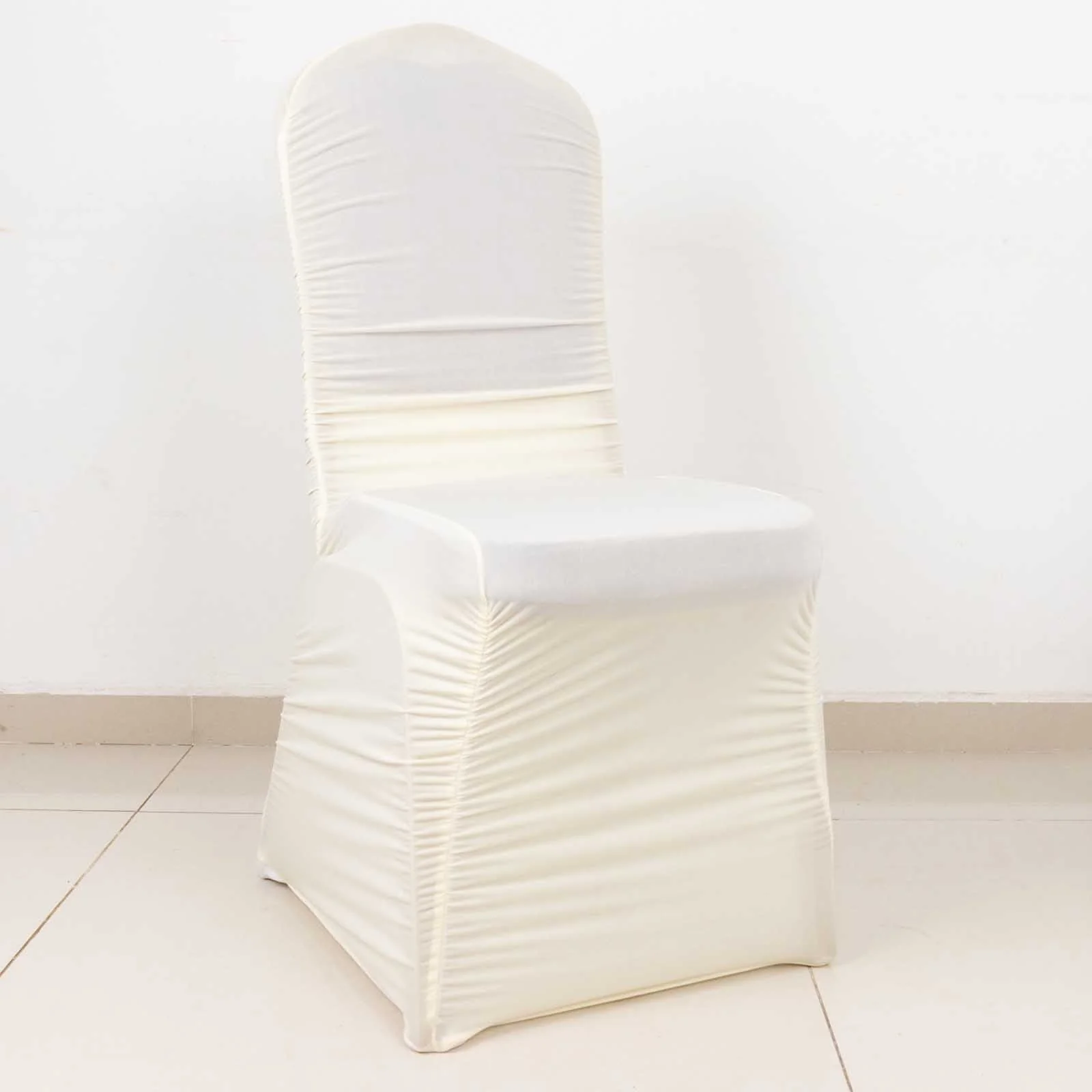 Stretch Spandex Fitted Banquet Chair Cover Ivory Rouge - Durable Slip-On Slipcover - Image 2