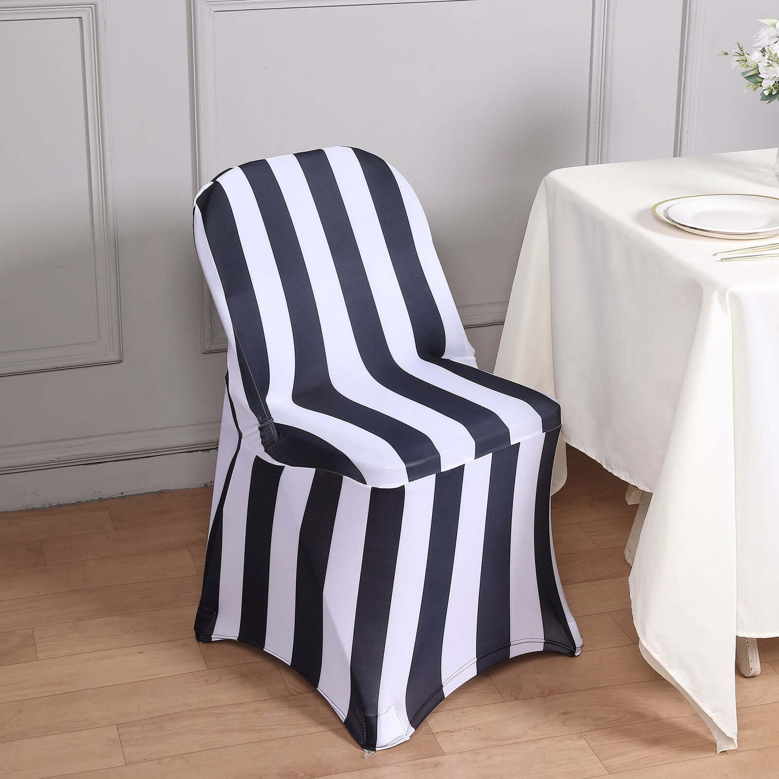 Stretch Spandex Folding Chair Cover Black/White 2" - Image 3