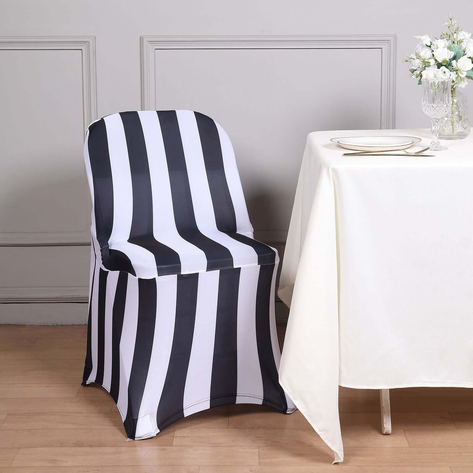 Stretch Spandex Folding Chair Cover Black/White 2" - Image 4