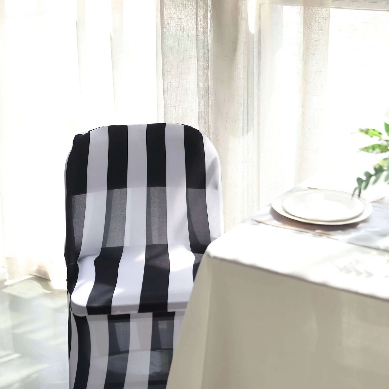 Stretch Spandex Folding Chair Cover Black/White 2" - Image 5
