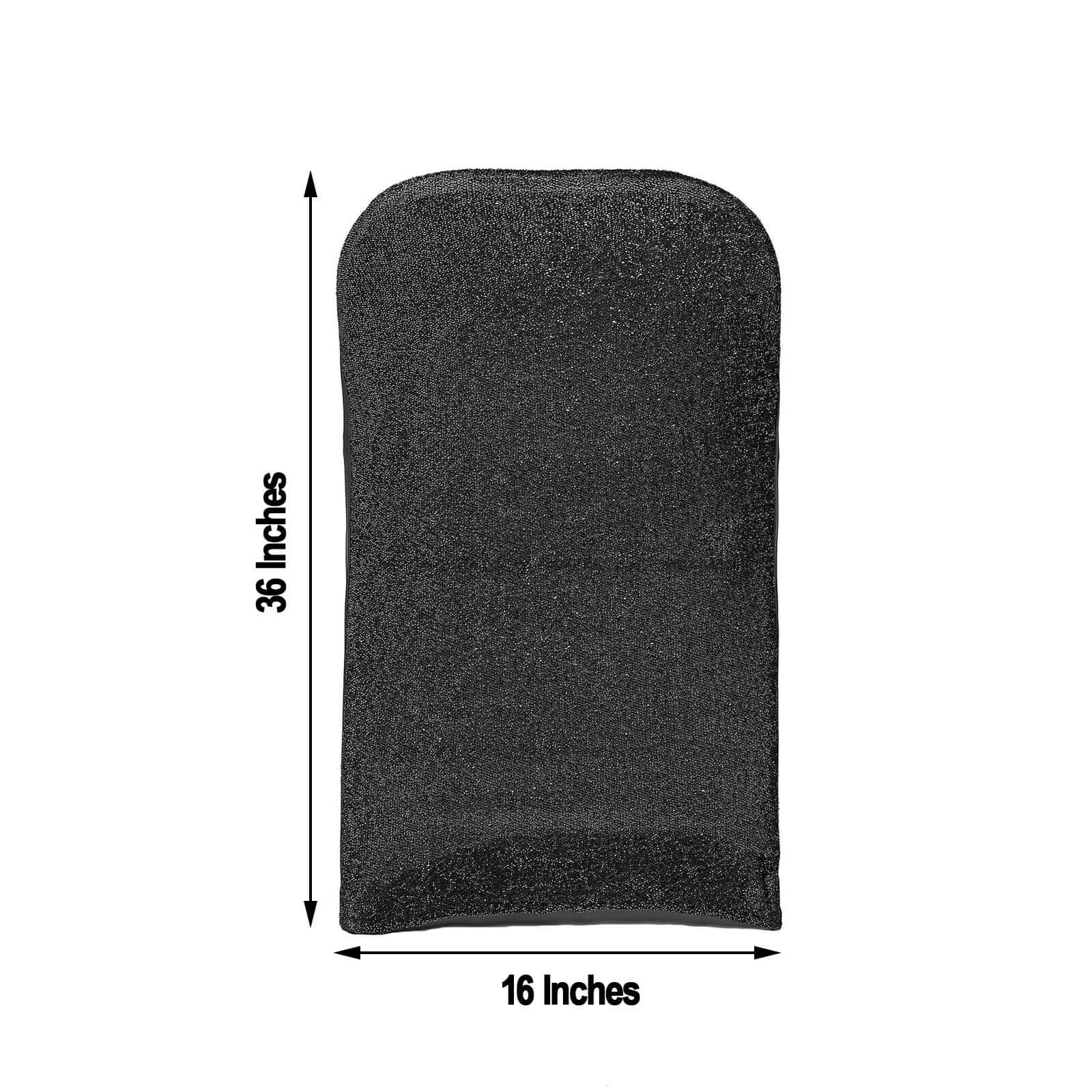 Stretch Spandex Folding Chair Cover Black with Metallic Shimmer Tinsel Back Design - Durable Fitted Slipcover with Foot Pockets - Image 3