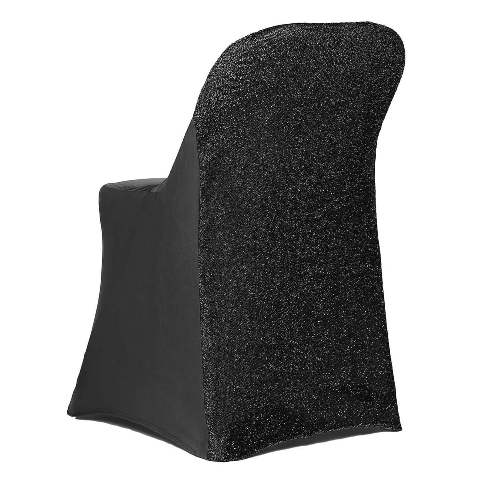 Stretch Spandex Folding Chair Cover Black with Metallic Shimmer Tinsel Back Design - Durable Fitted Slipcover with Foot Pockets - Image 7