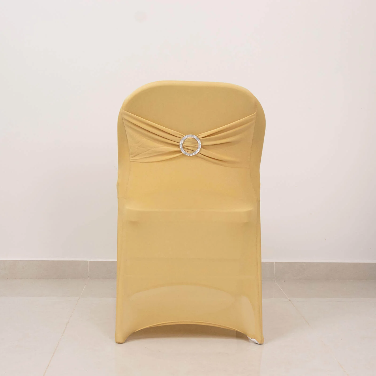 Stretch Spandex Folding Chair Cover Champagne - Wrinkle Resistant Fitted Slipcover with Silver Rhinestone Buckled Sash Band Accent - Image 8