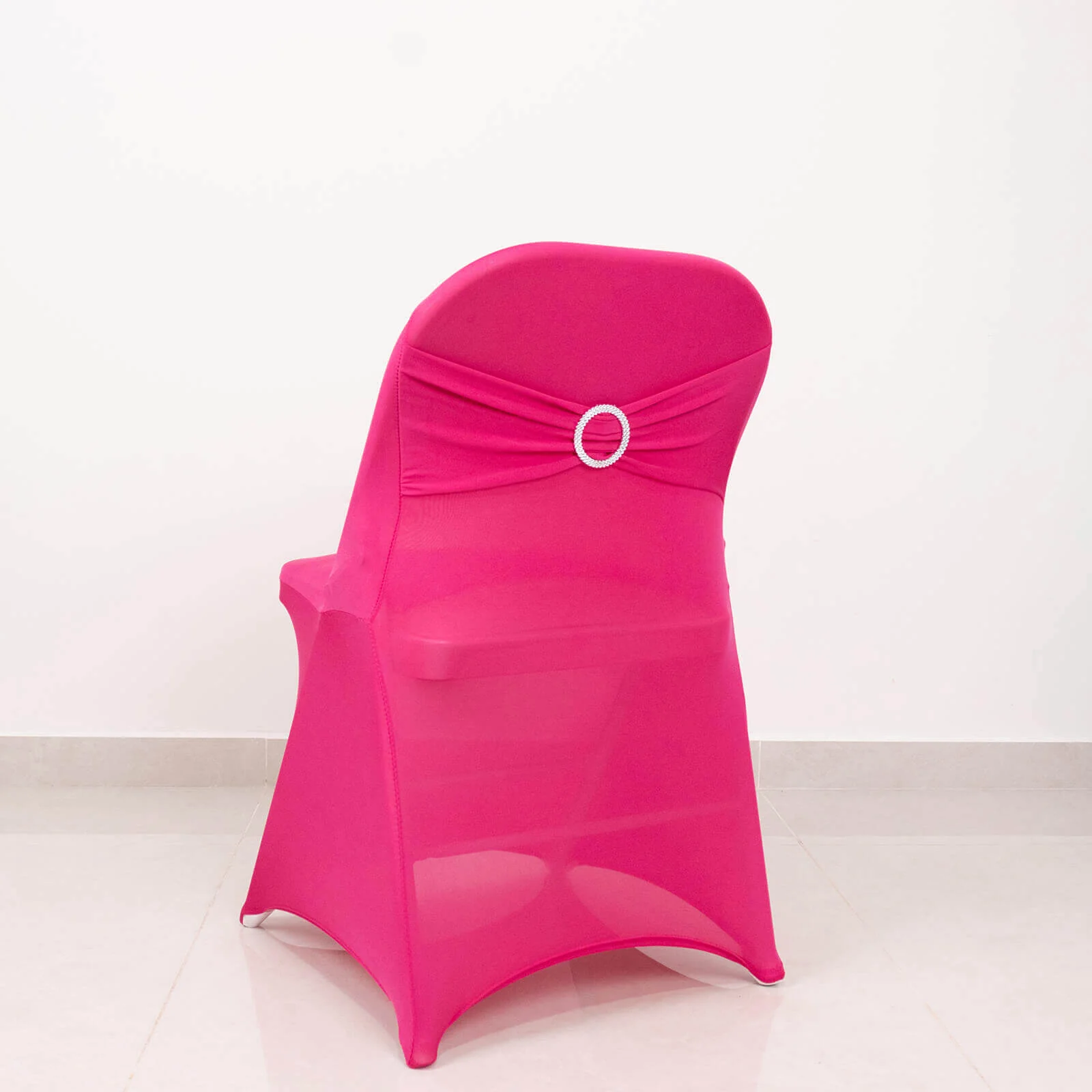 Stretch Spandex Folding Chair Cover Fuchsia - Wrinkle Resistant Fitted Slipcover with Silver Rhinestone Buckled Sash Band Accent - Image 3